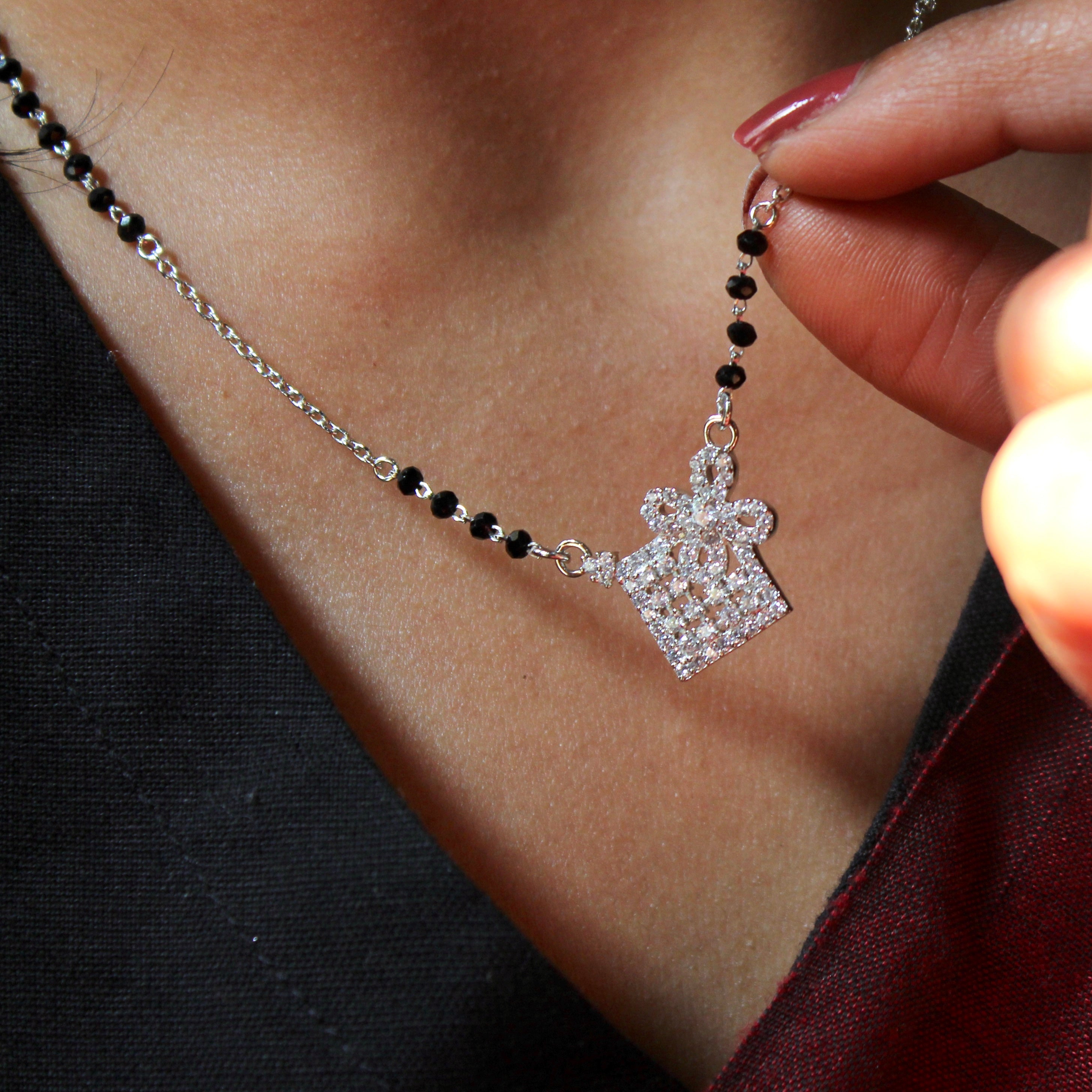 Mat Design Zircon Stones Mangalsutra in 925 Silver