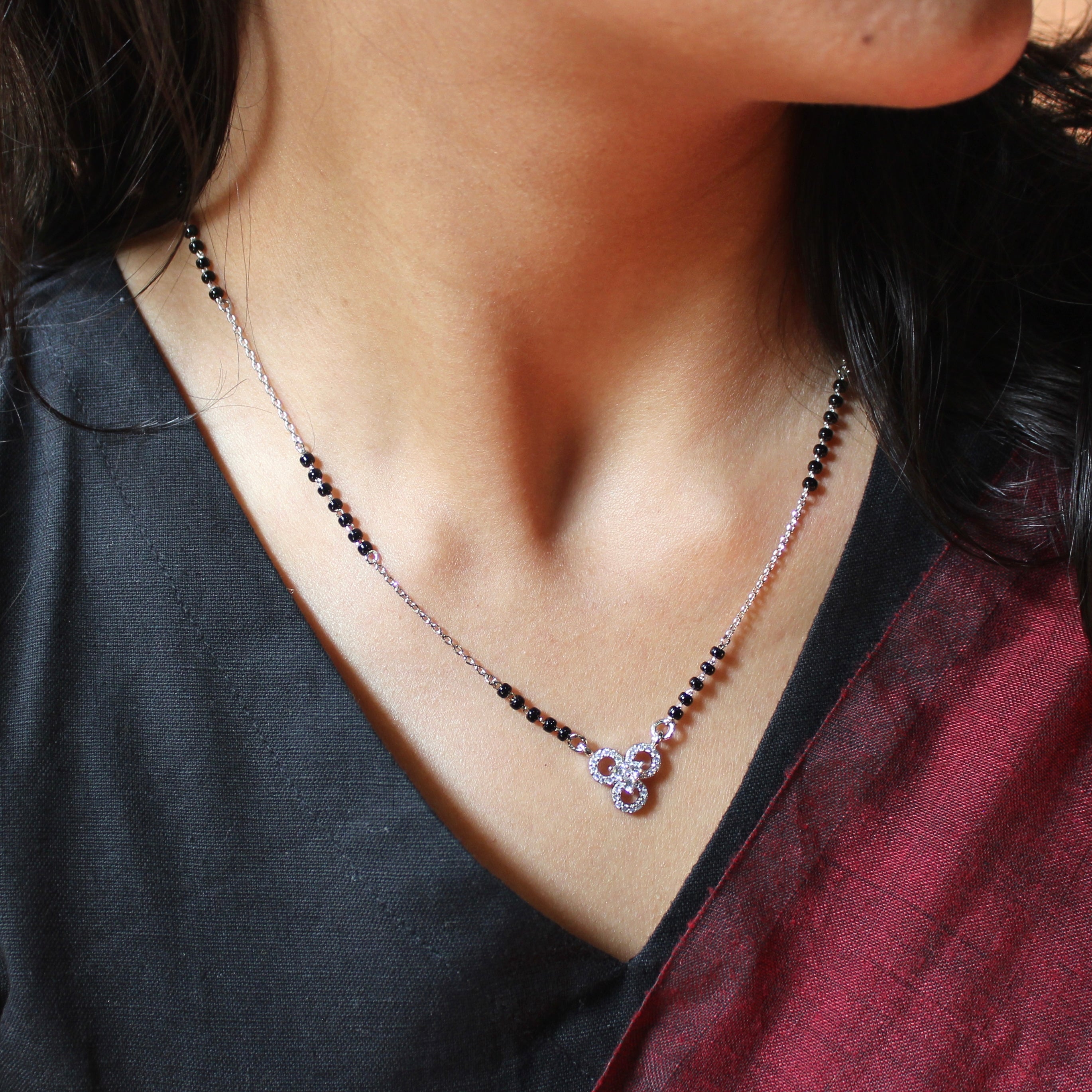 3 connecting Circles Zircon Stones Mangalsutra in 925 Silver