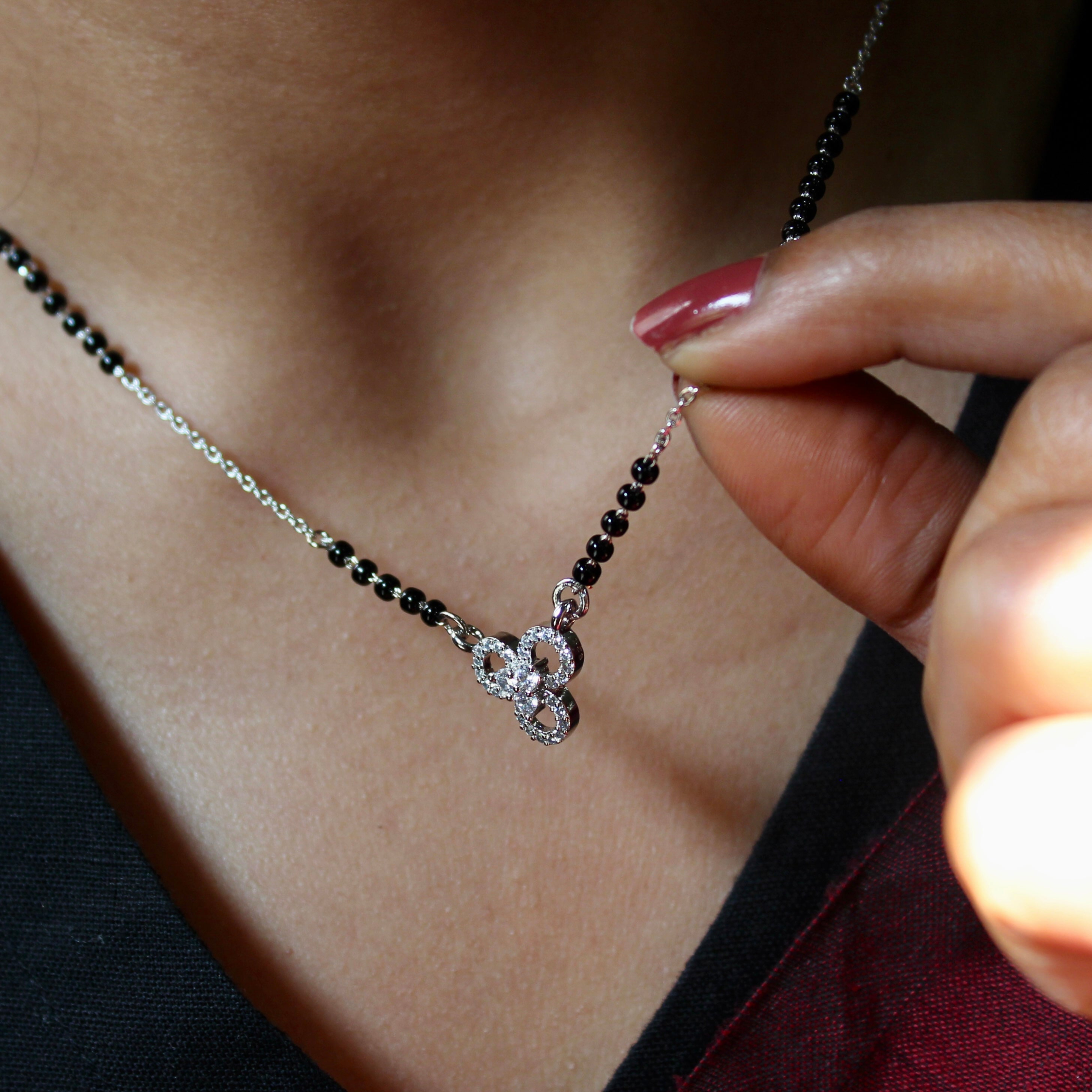 3 connecting Circles Zircon Stones Mangalsutra in 925 Silver