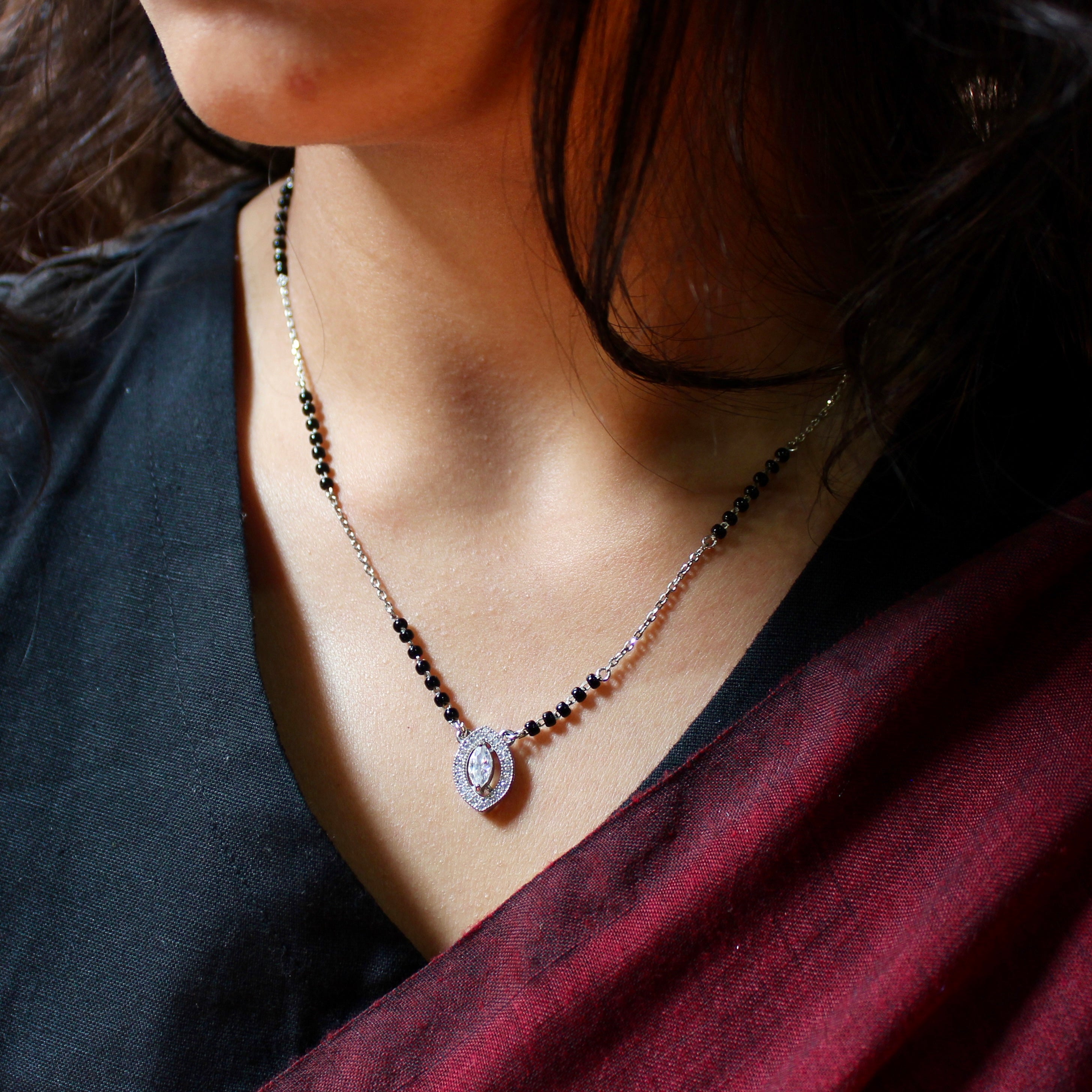 Marquise Solitaire Stone Mangalsutra in 925 Silver