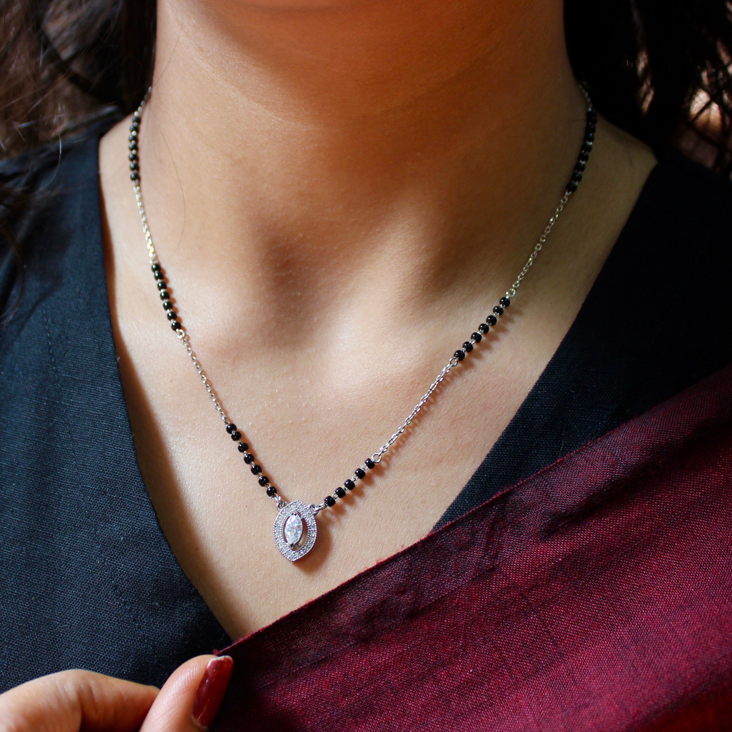 Marquise Solitaire Stone Mangalsutra in 925 Silver