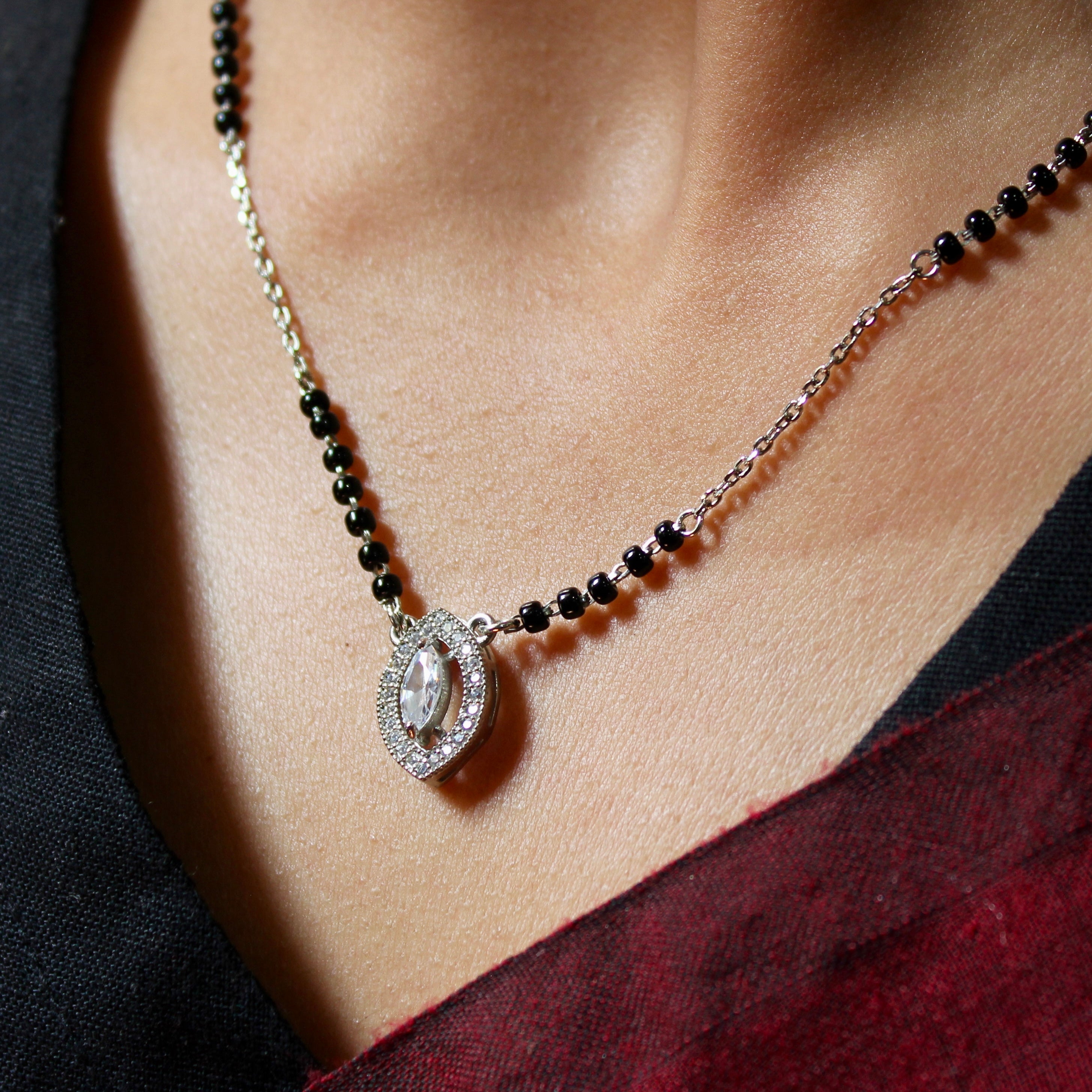 Marquise Solitaire Stone Mangalsutra in 925 Silver