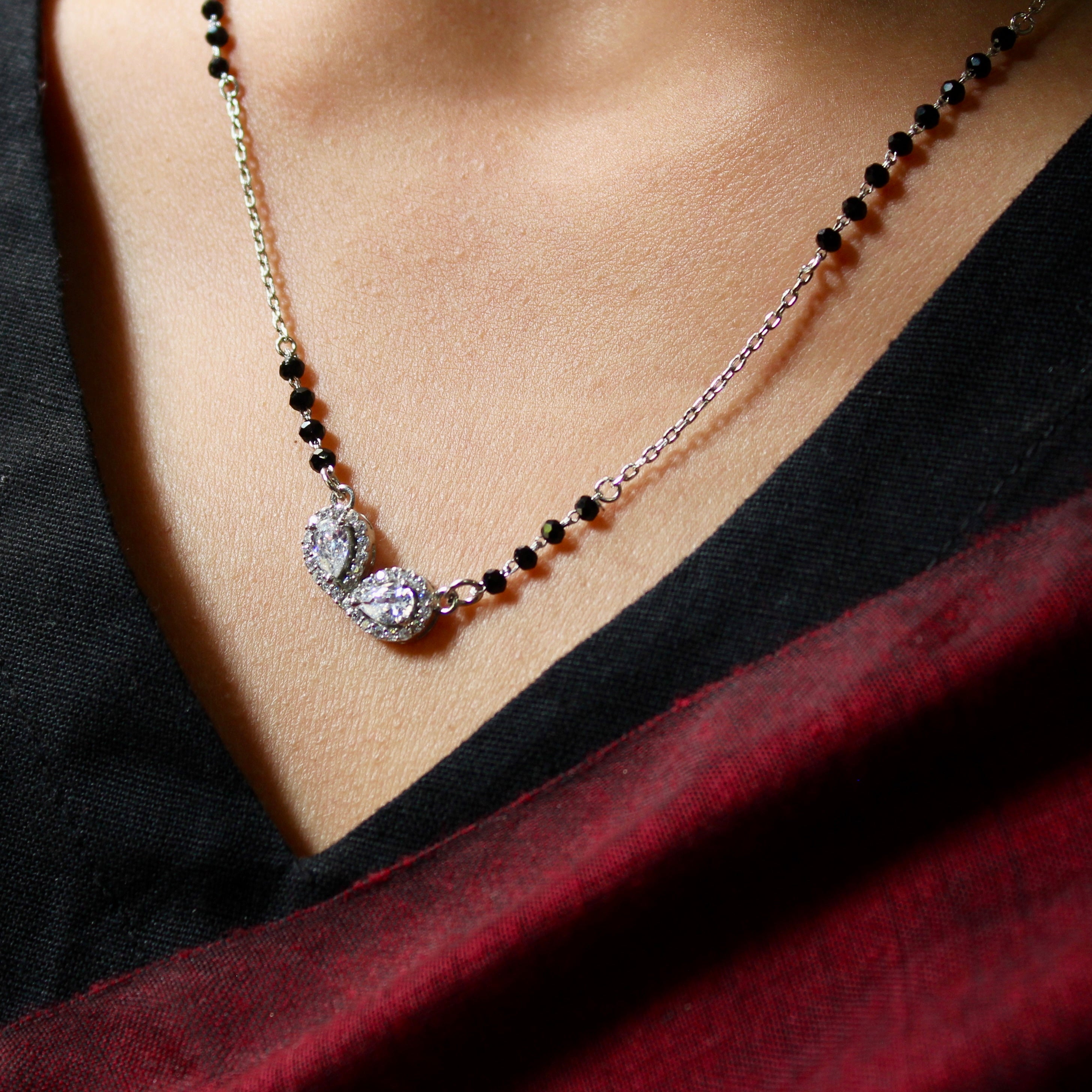 2 Oval Solitaire Stone Mangalsutra in 925 Silver