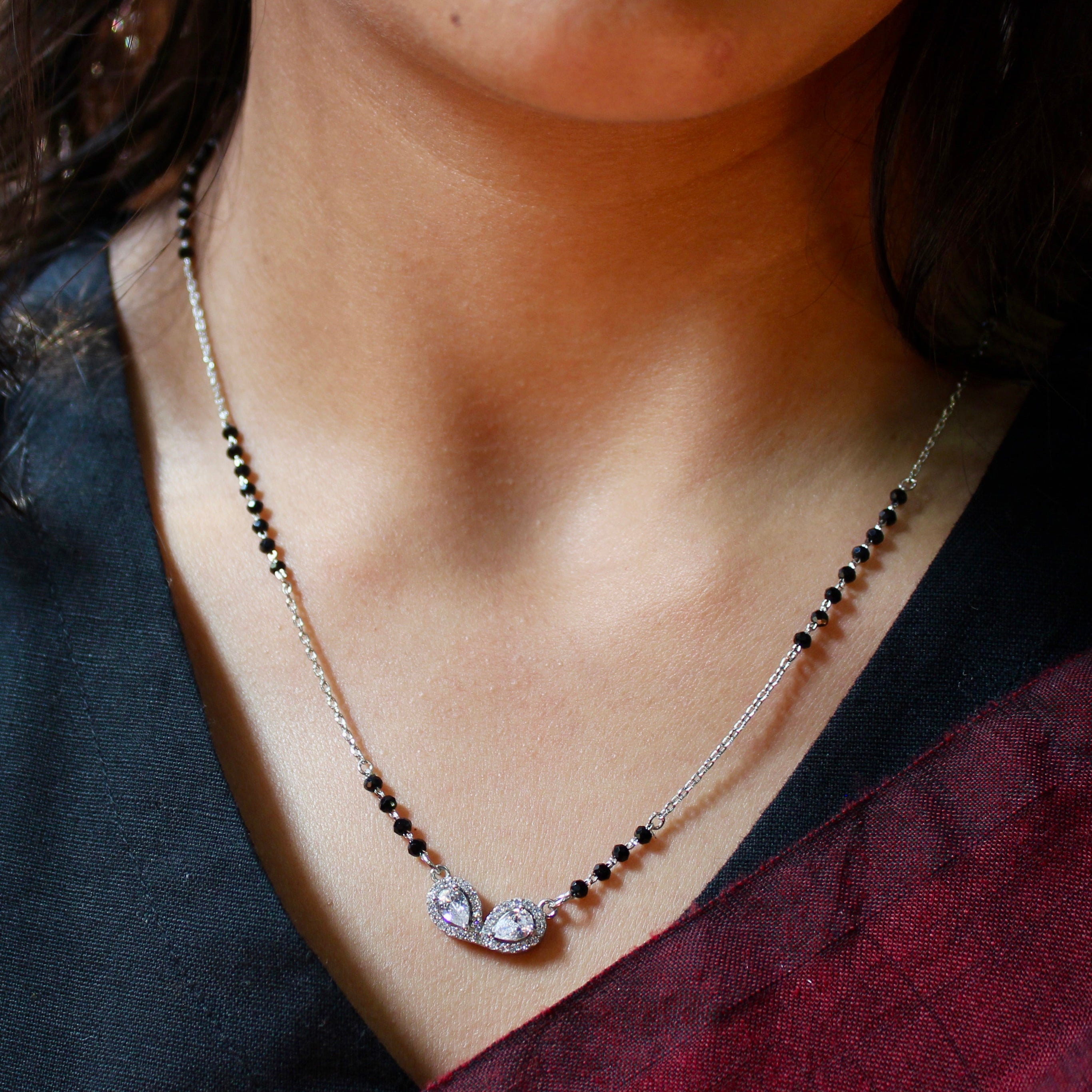 2 Oval Solitaire Stone Mangalsutra in 925 Silver