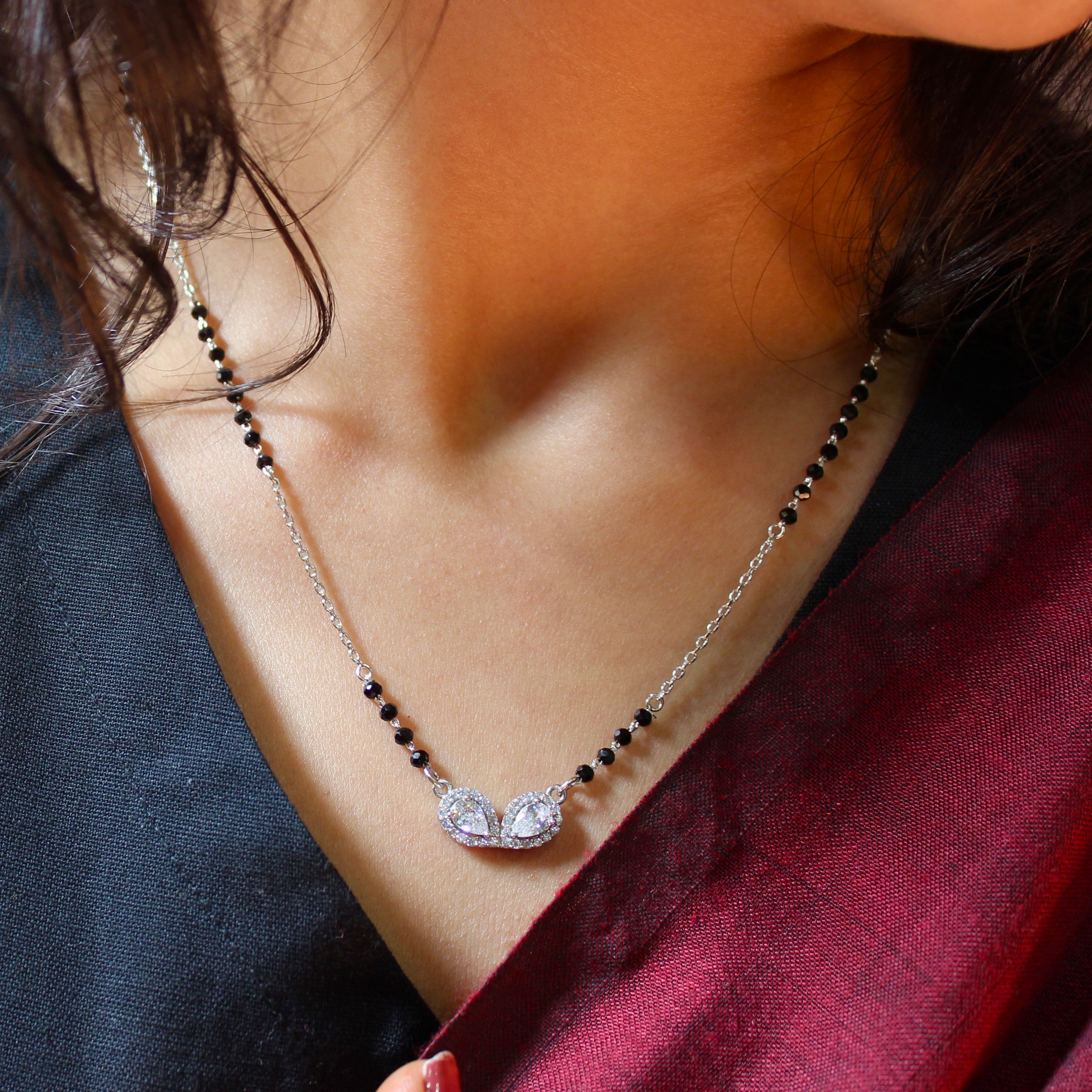 2 Oval Solitaire Stone Mangalsutra in 925 Silver