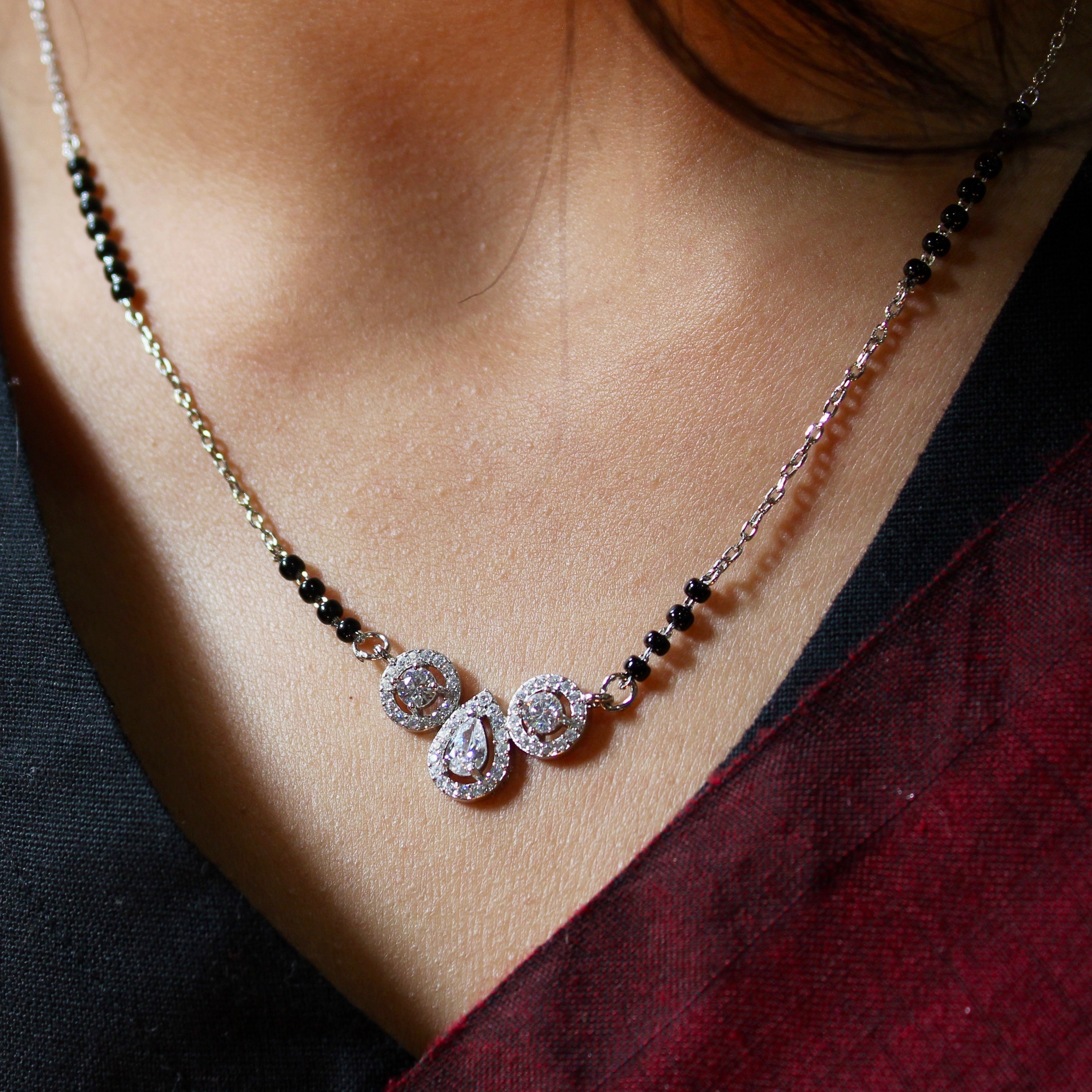 Multi-elements Solitaire Stone Mangalsutra in 925 Silver