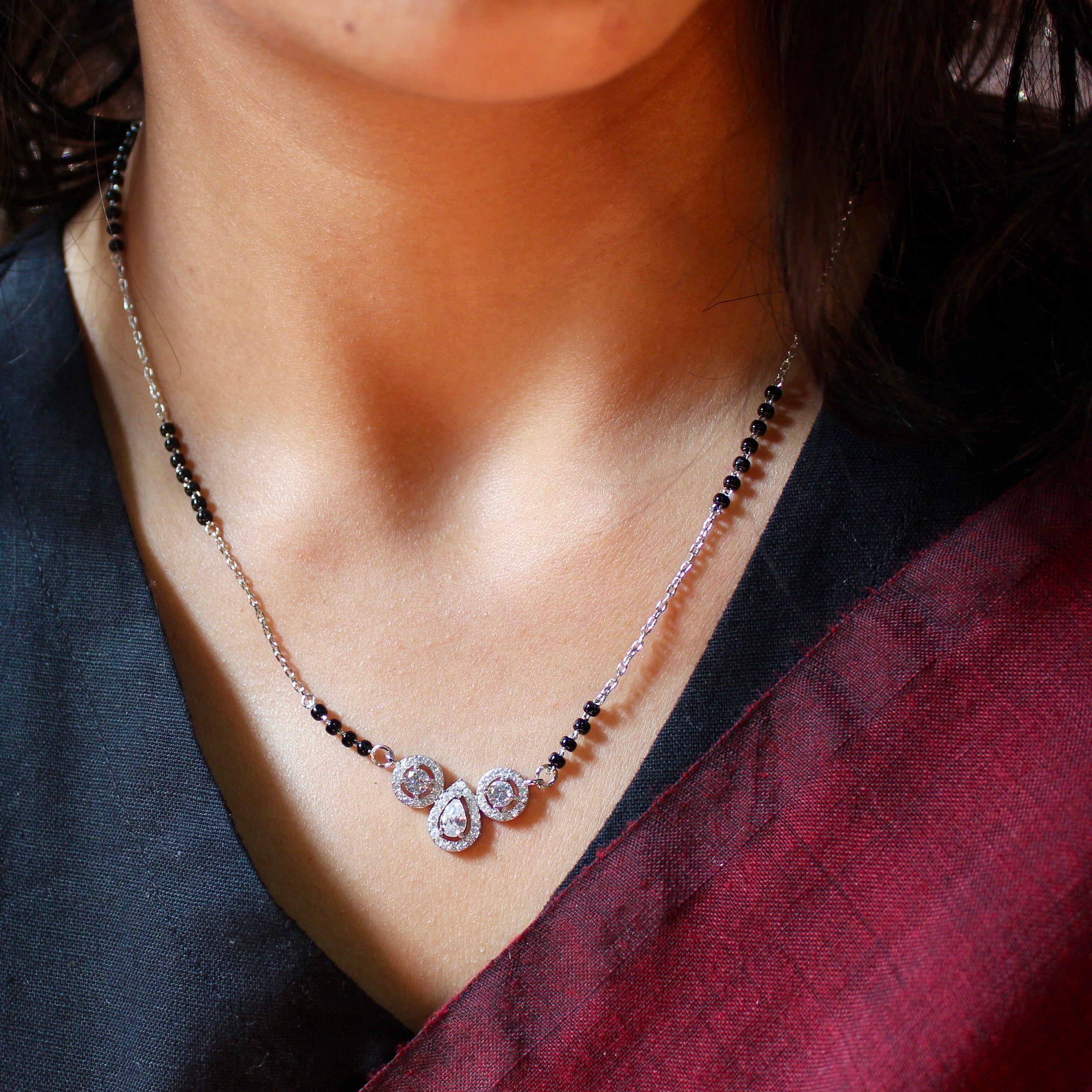 Multi-elements Solitaire Stone Mangalsutra in 925 Silver