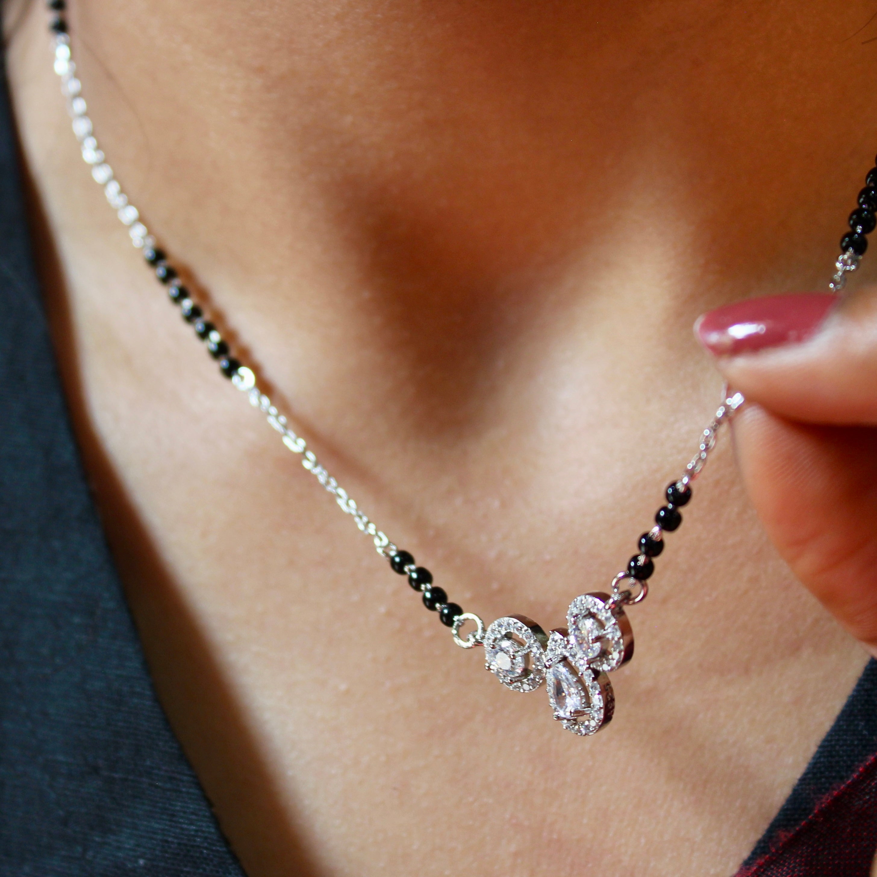 Multi-elements Solitaire Stone Mangalsutra in 925 Silver