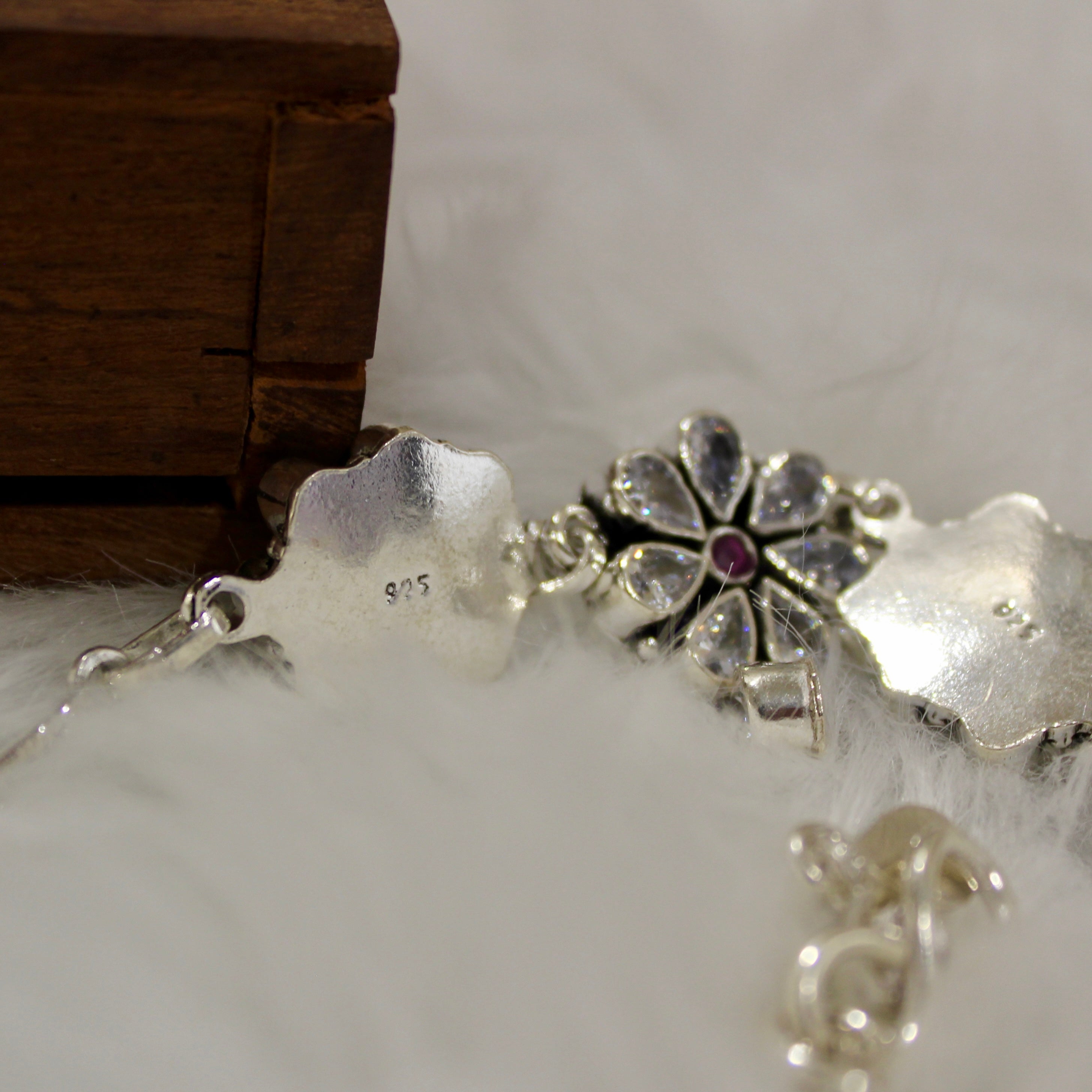 Multi-stones Flowers Heavy Designer Oxidised Anklet in 925 Silver