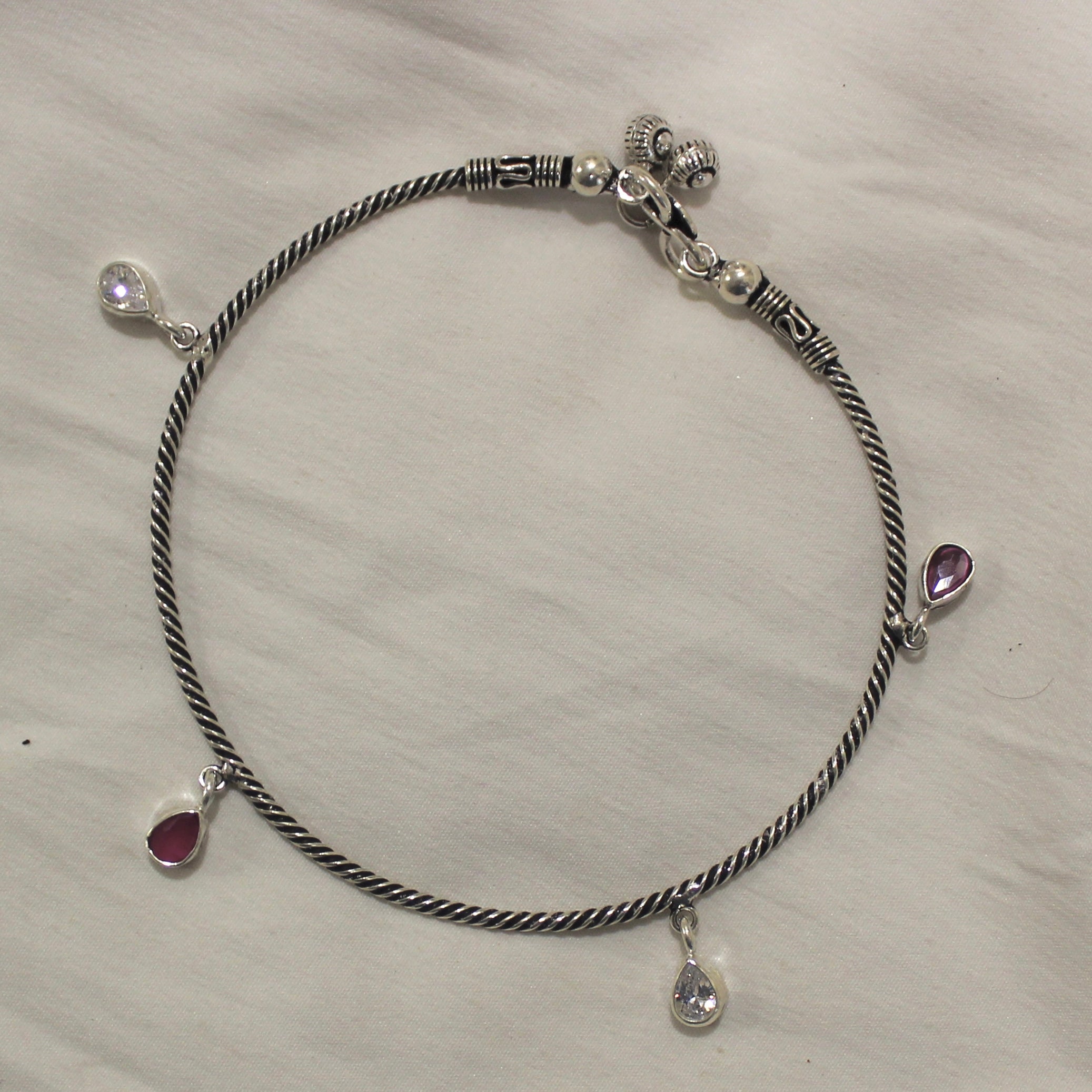 Oval Hangings Band Anklet in 925 Silver- Single piece