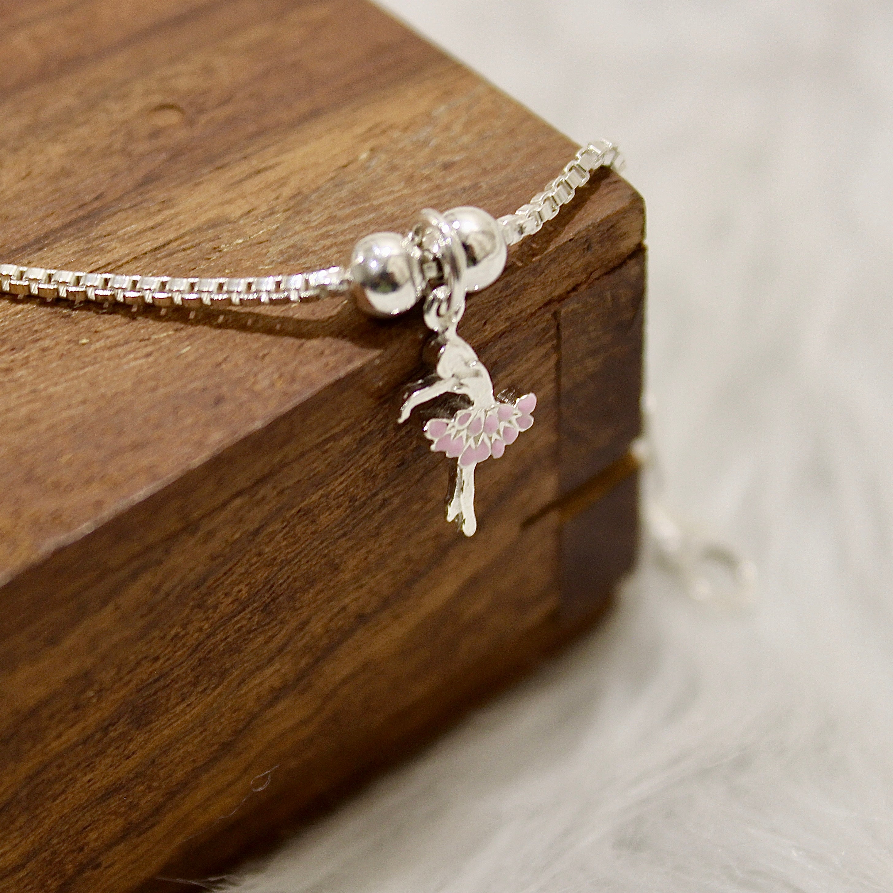 Dancing Girl & Teddy Baby 925 Silver Anklet