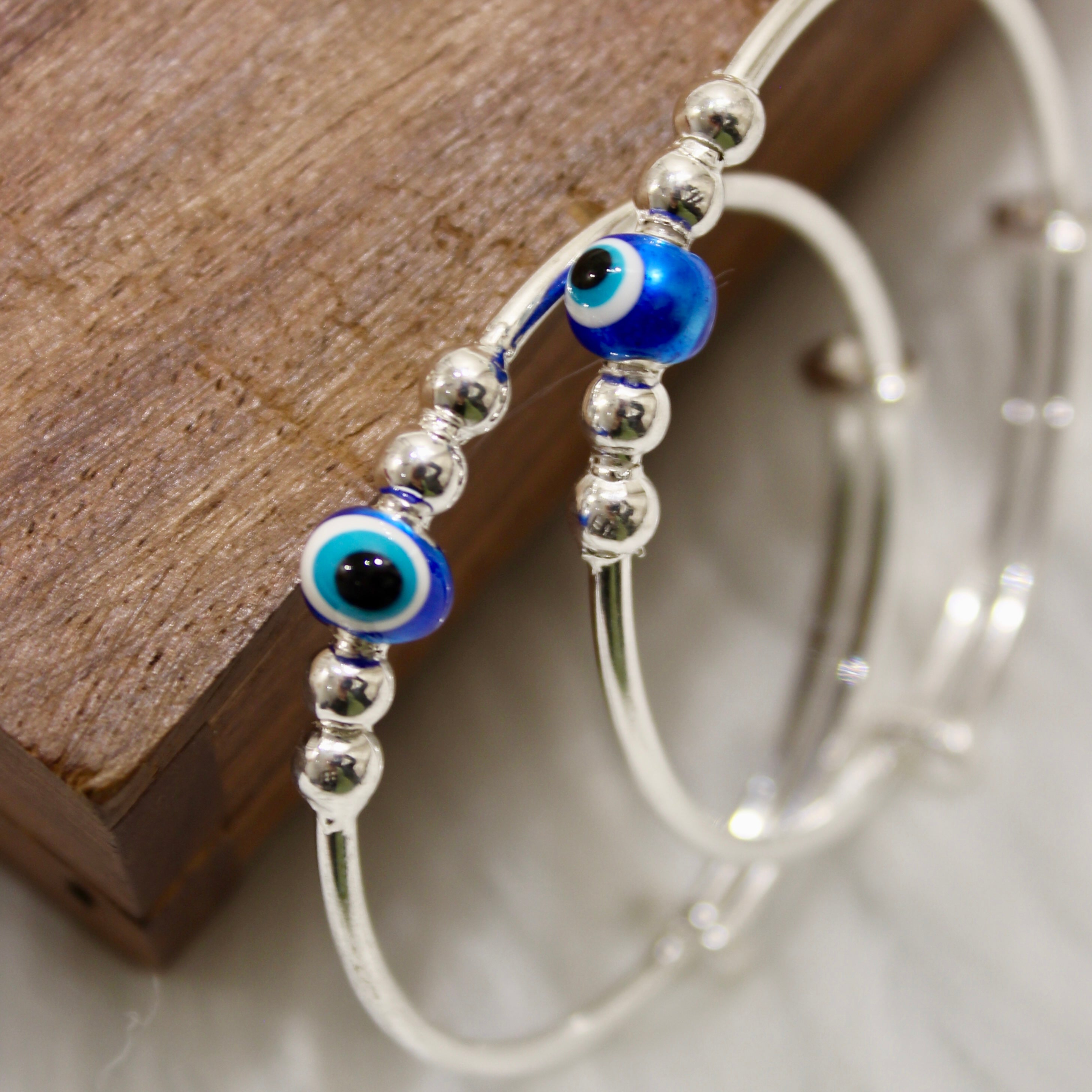 Evil Eye Pure Silver Kadha- Pair