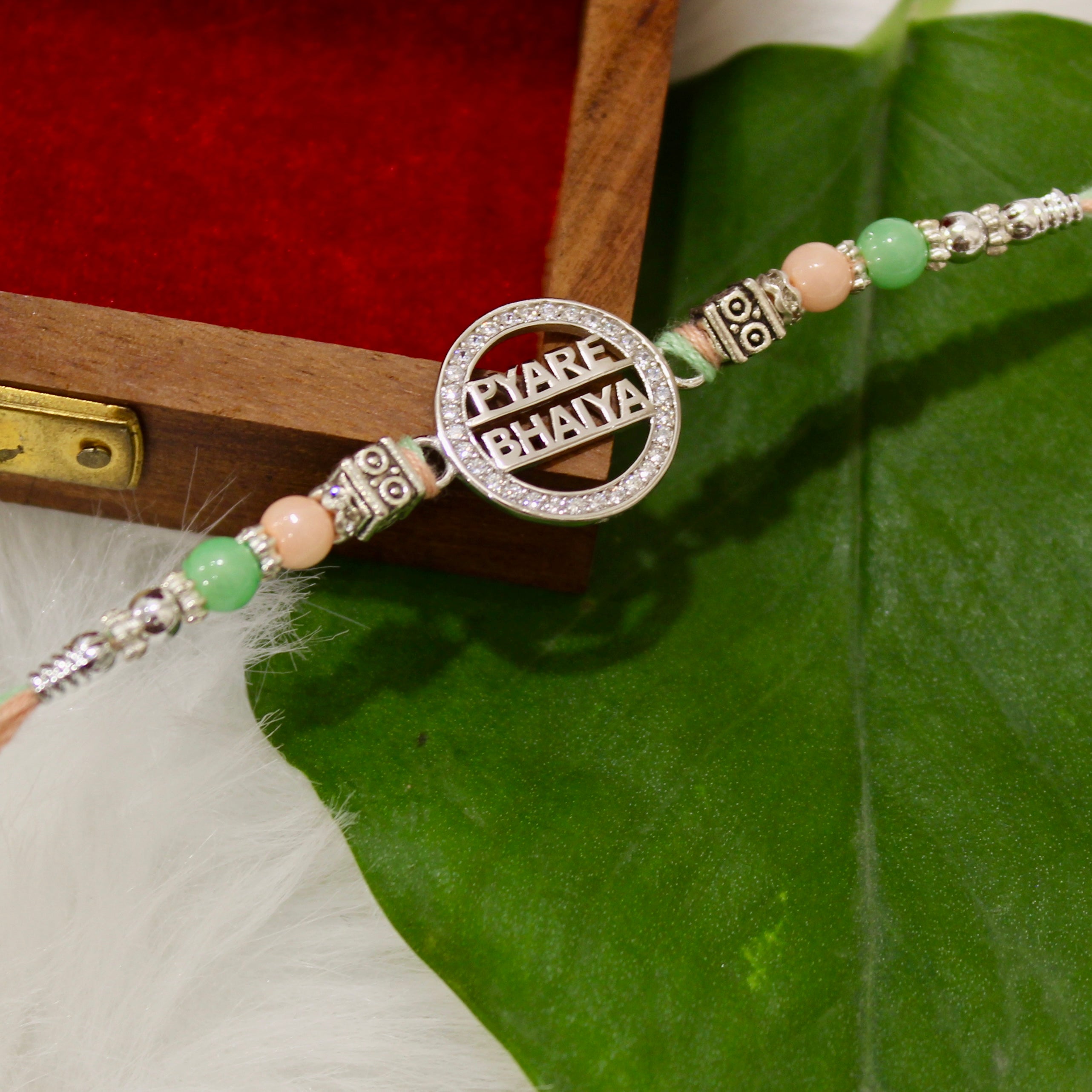 PYARA BHAIYA Green Thread Rakhi in 925 Silver