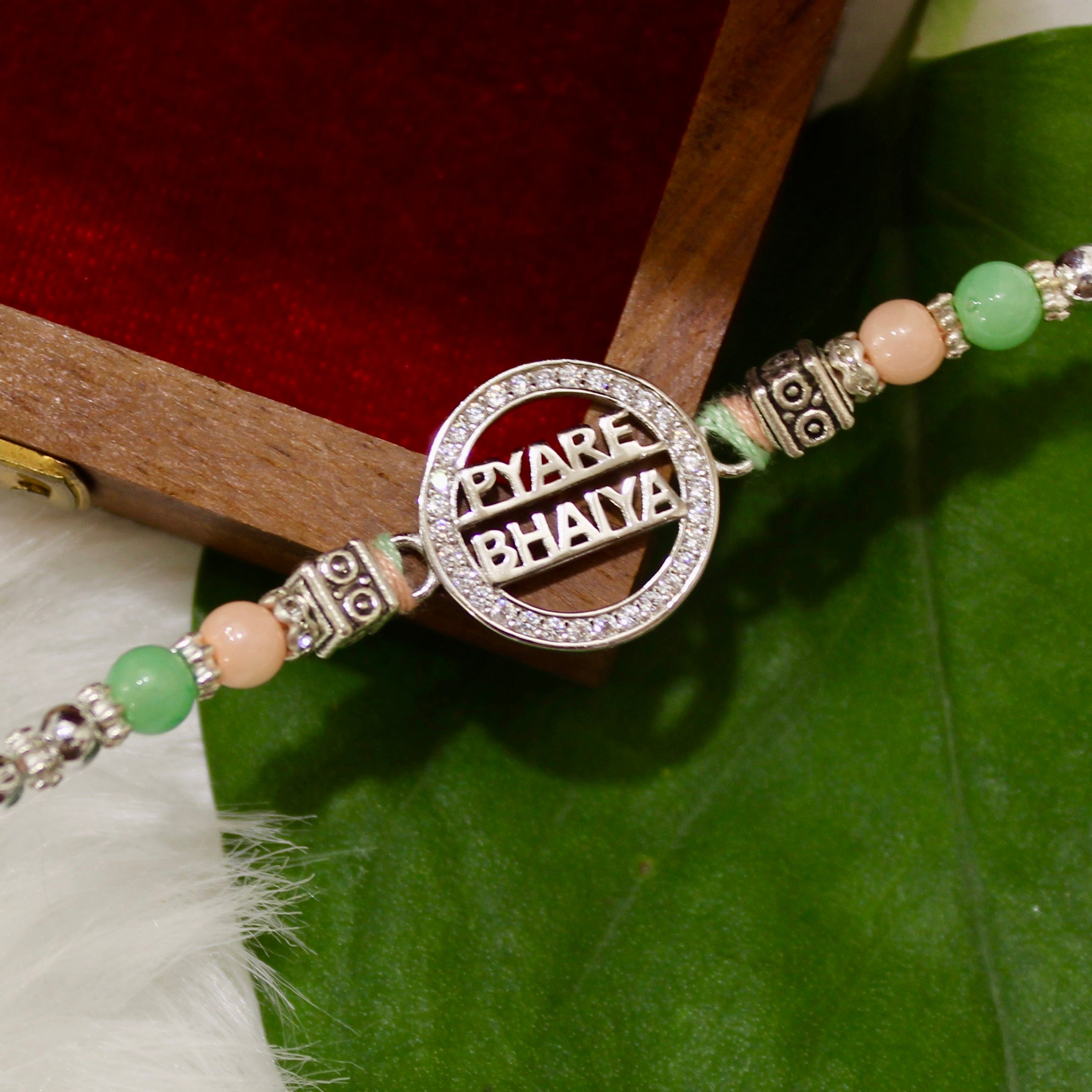 PYARA BHAIYA Green Thread Rakhi in 925 Silver