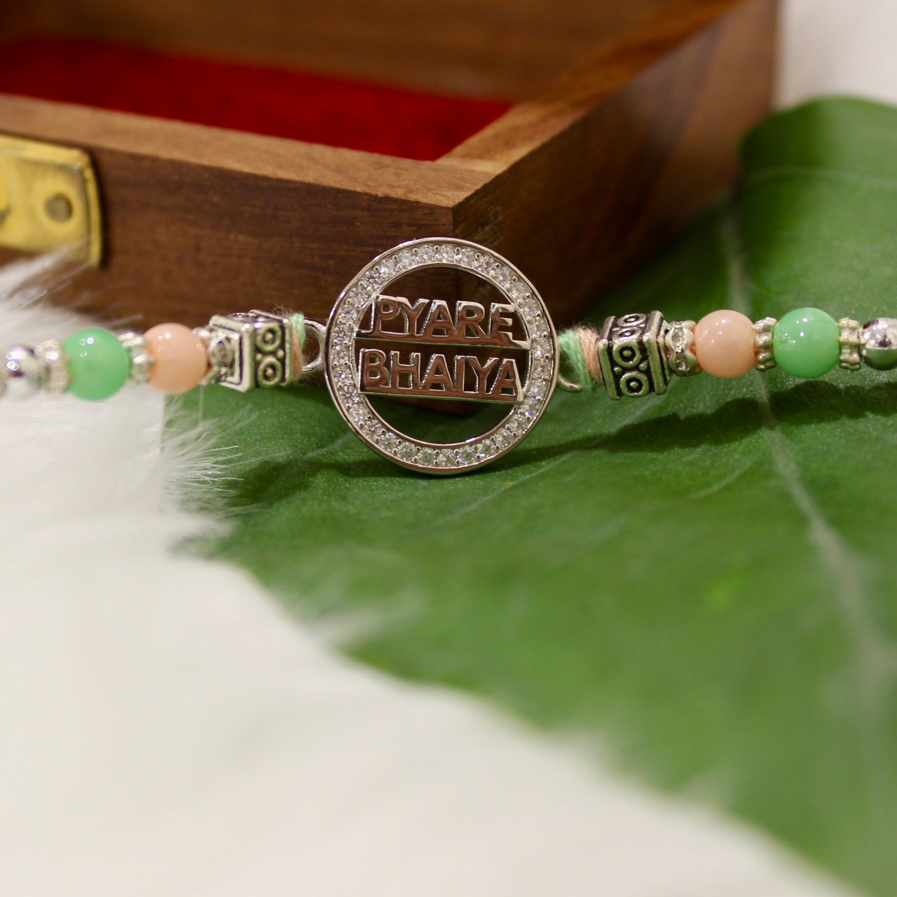 PYARA BHAIYA Green Thread Rakhi in 925 Silver