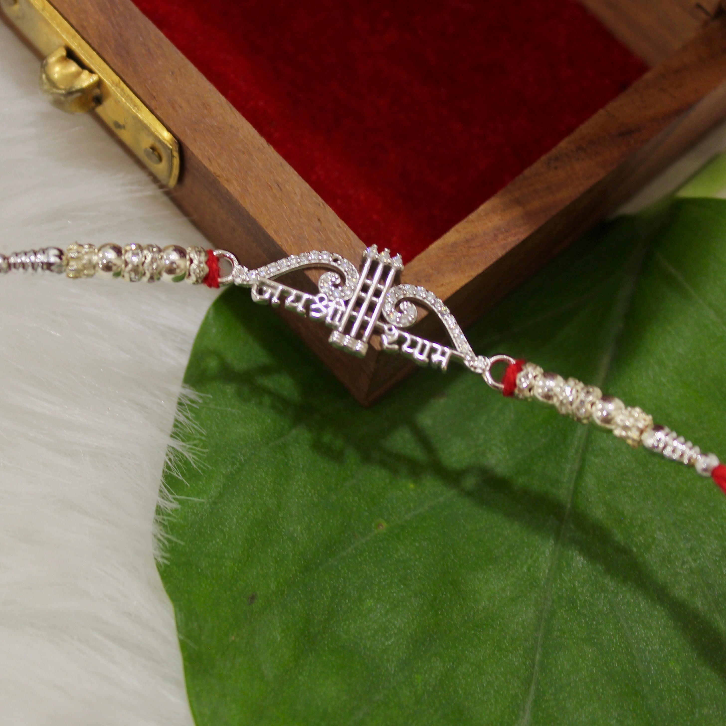 Jaishree Ram Charm Red Thread Rakhi in 925 Silver