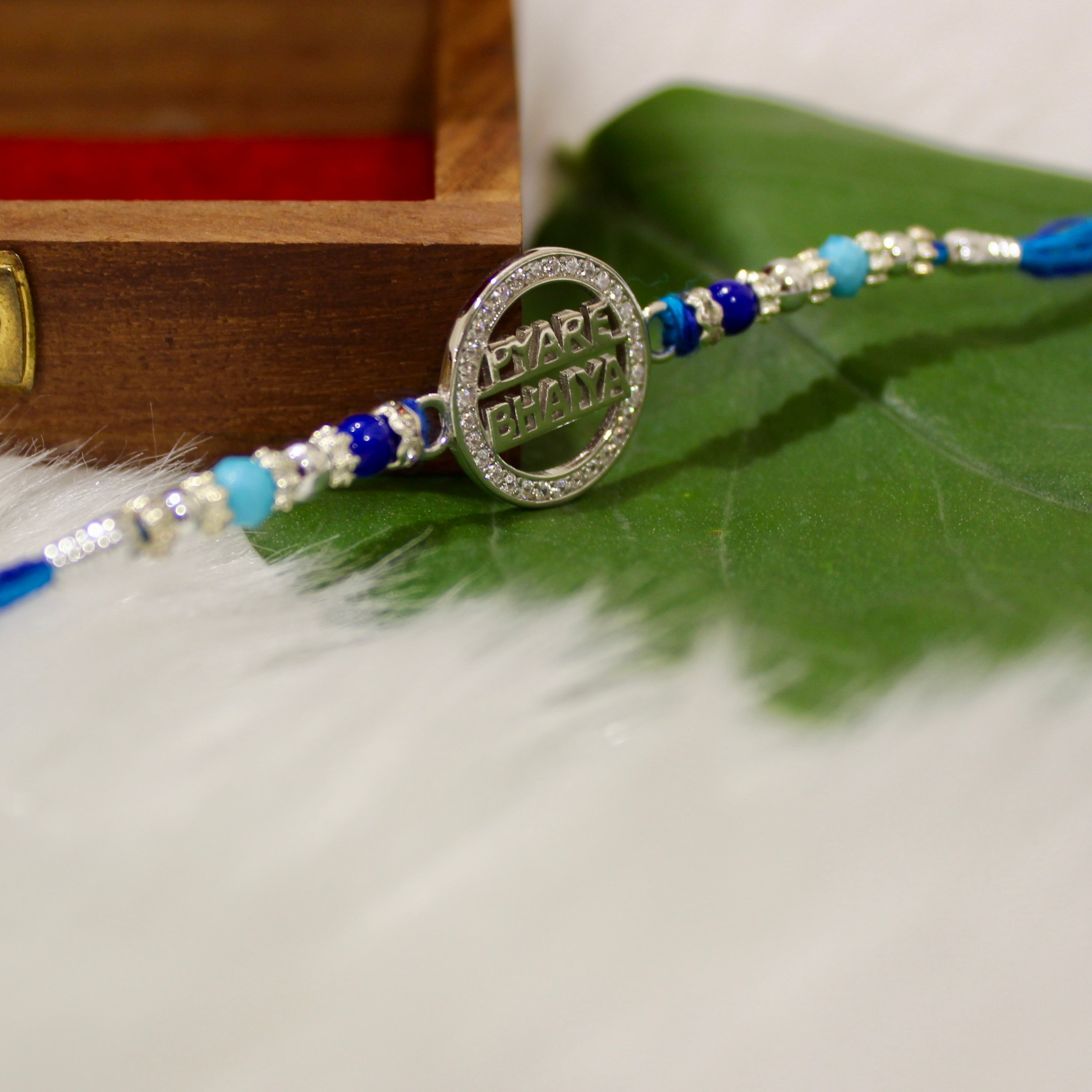 PYARA BHAIYA Blue Thread Rakhi in 925 Silver