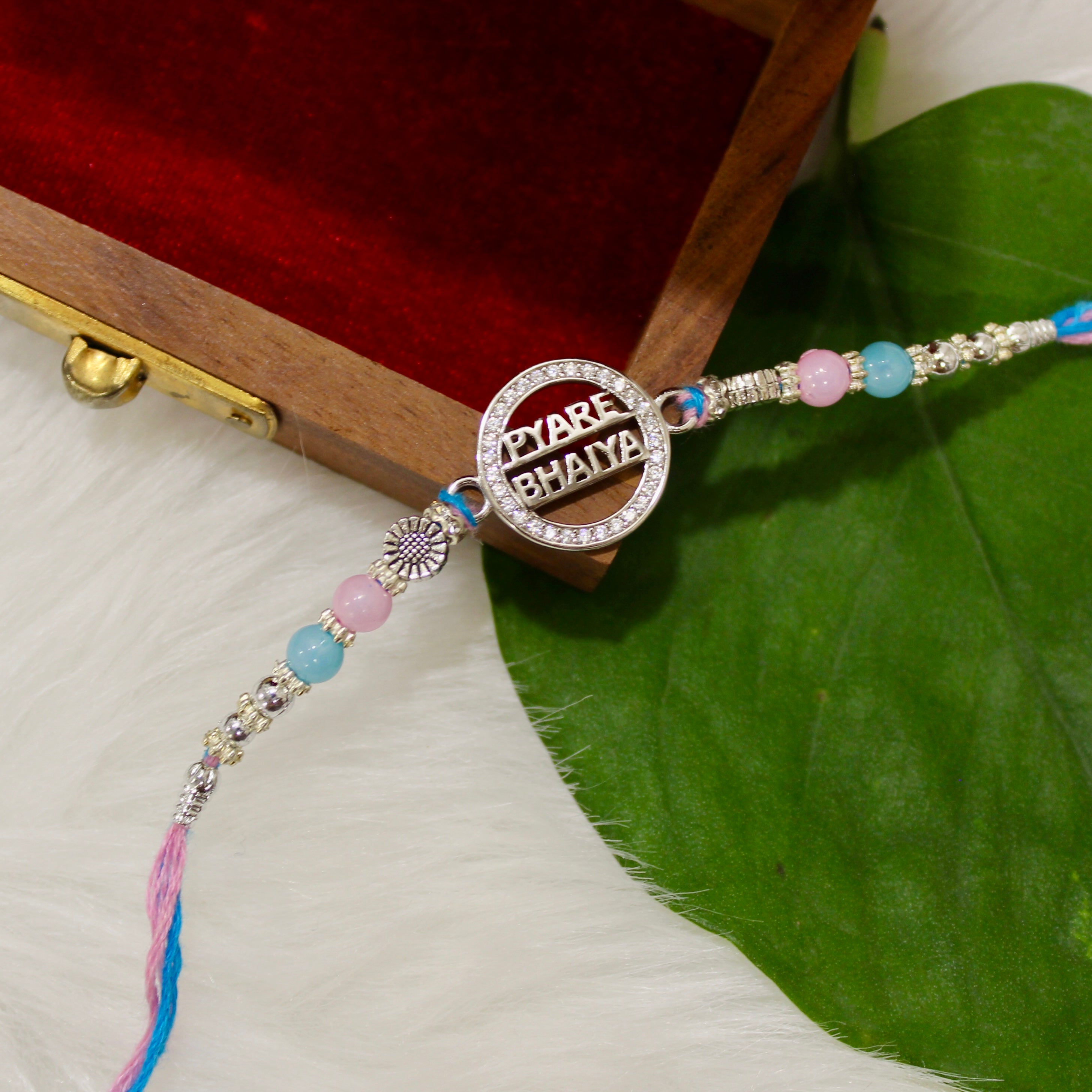 PYARA BHAIYA Pink Thread Rakhi in 925 Silver