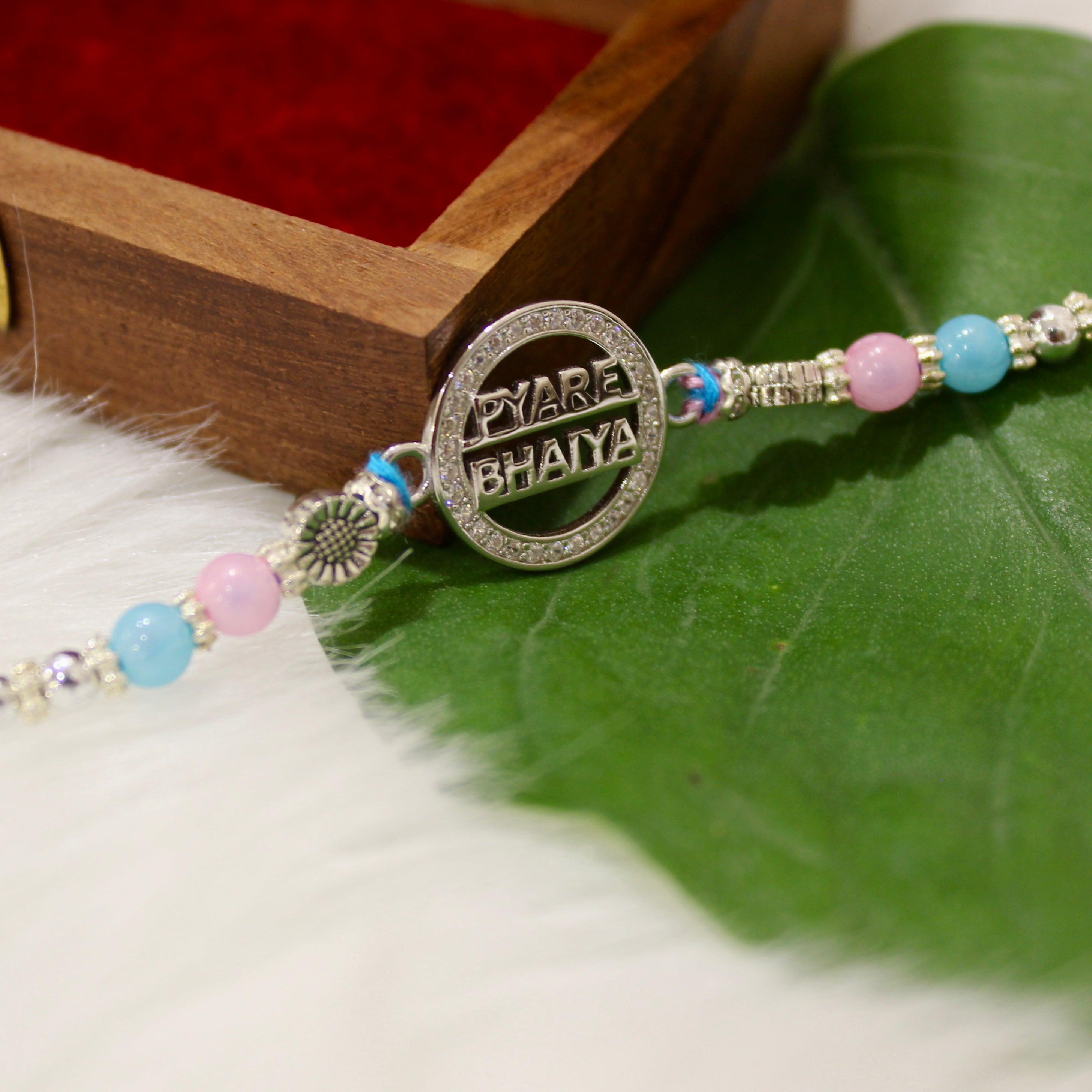 PYARA BHAIYA Pink Thread Rakhi in 925 Silver