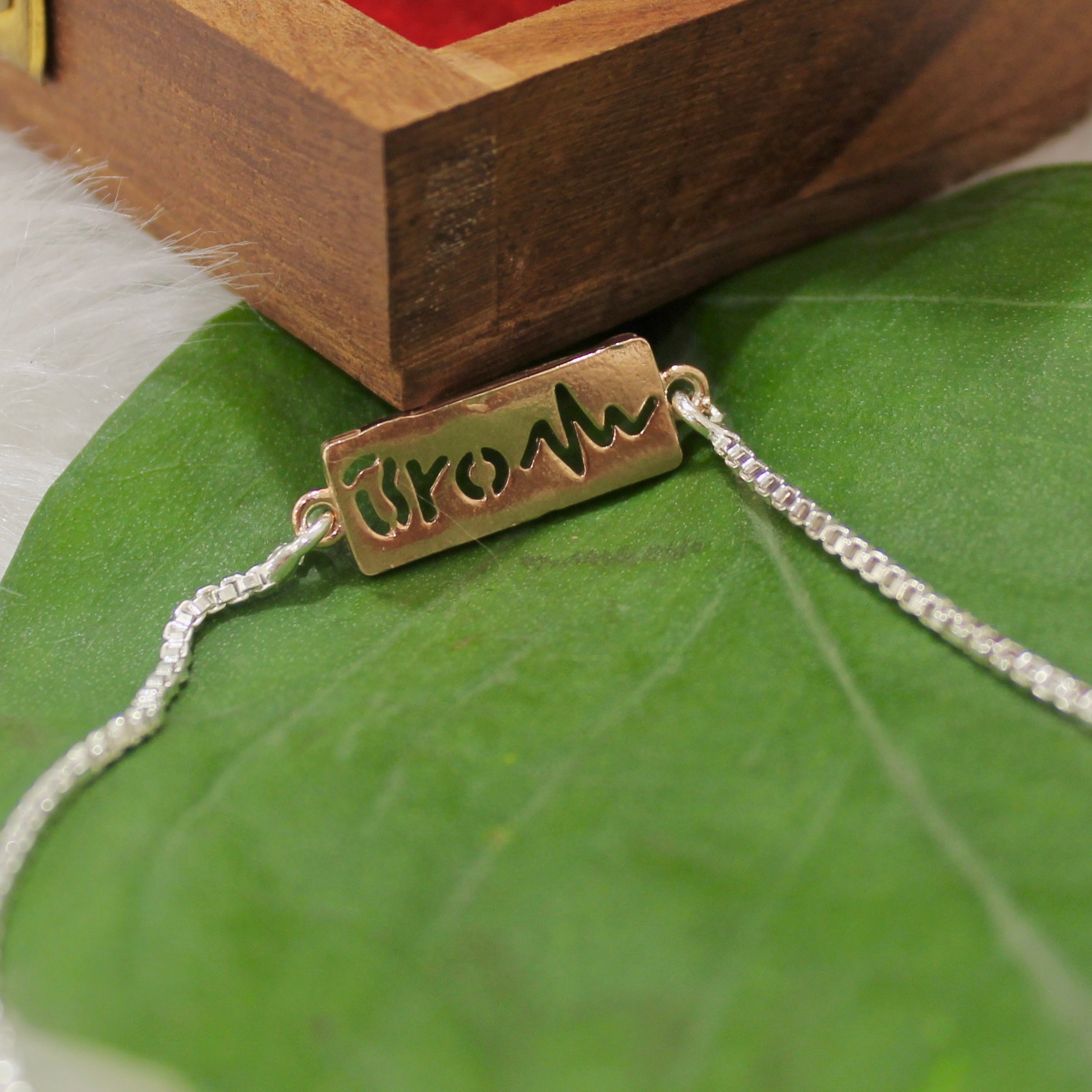 Bro With Heartbeat Rose Gold Chained Rakhi In 925 Silver