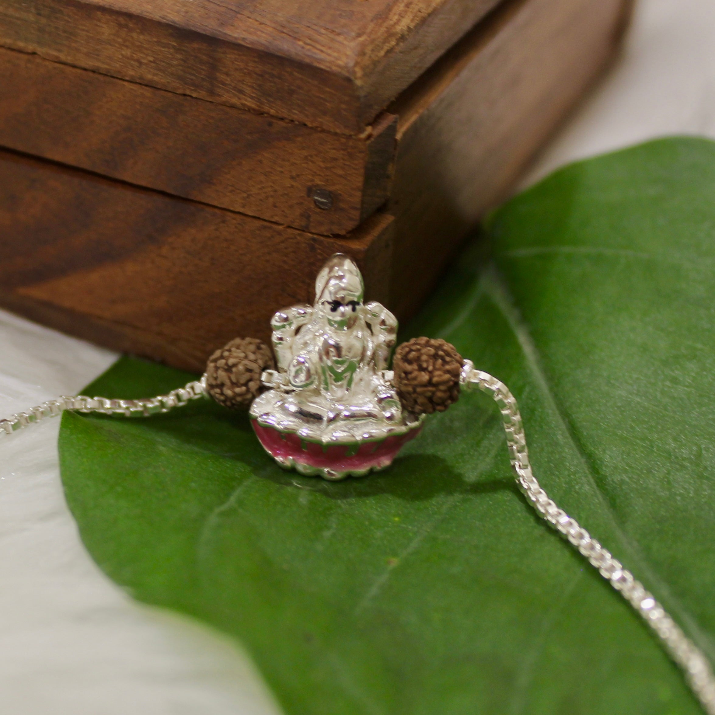 Laxmi Ji Rudraksha Chained Rakhi In 925 Silver