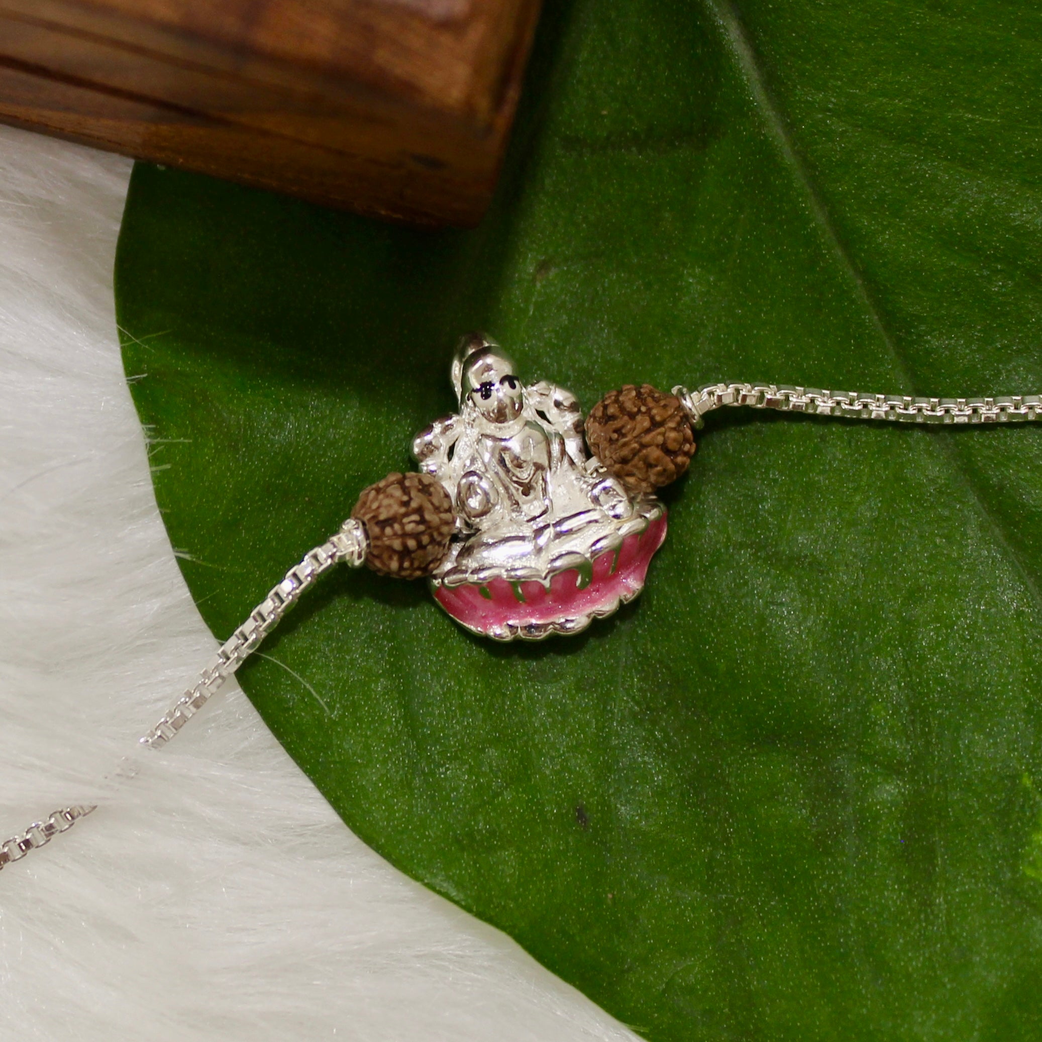 Satiya With Rudraksha and Laxmi ji Rudraksha Chained Rakhi in 925 Silver
