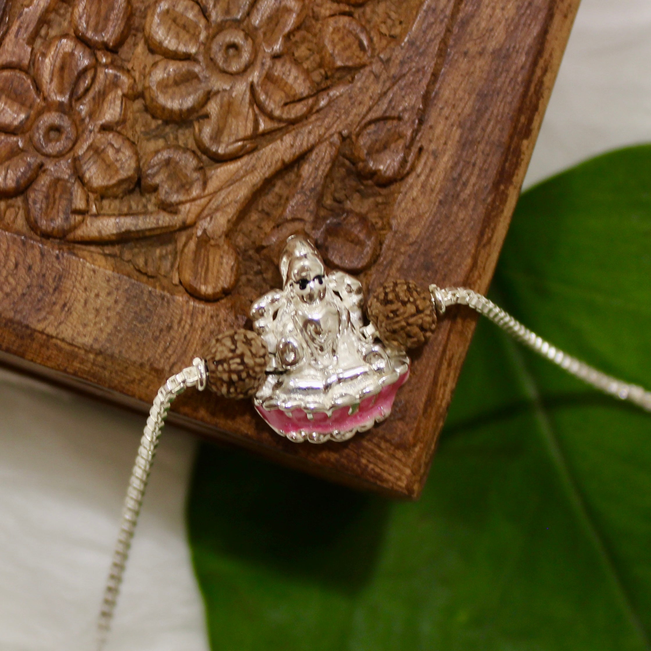 Laxmi Ji Rudraksha Chained Rakhi In 925 Silver