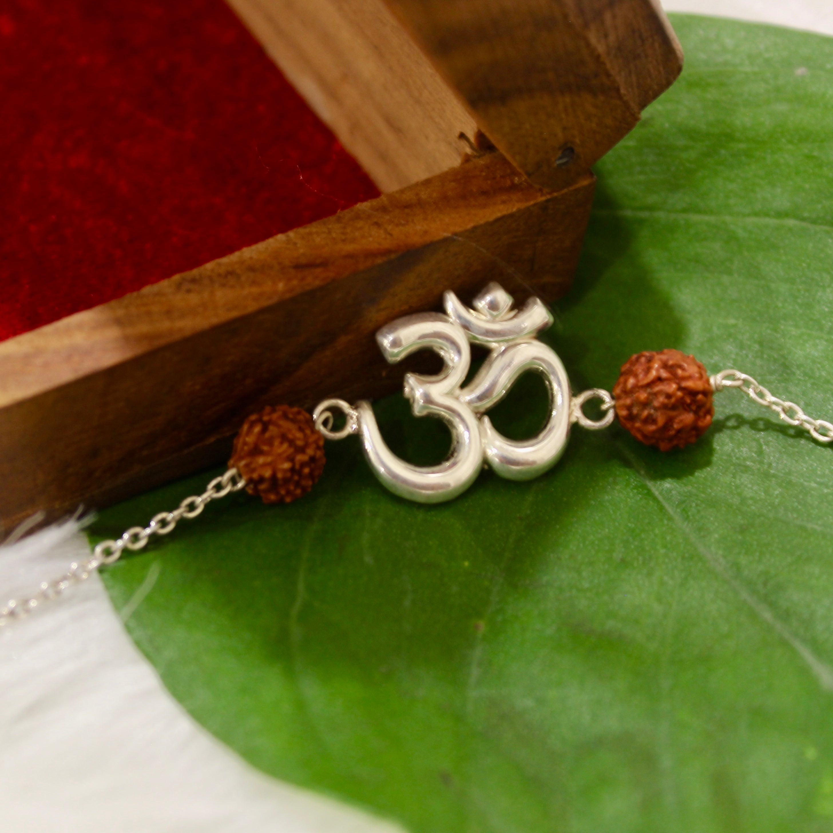 Big Om Rudraksha Chained Rakhi In 925 Silver