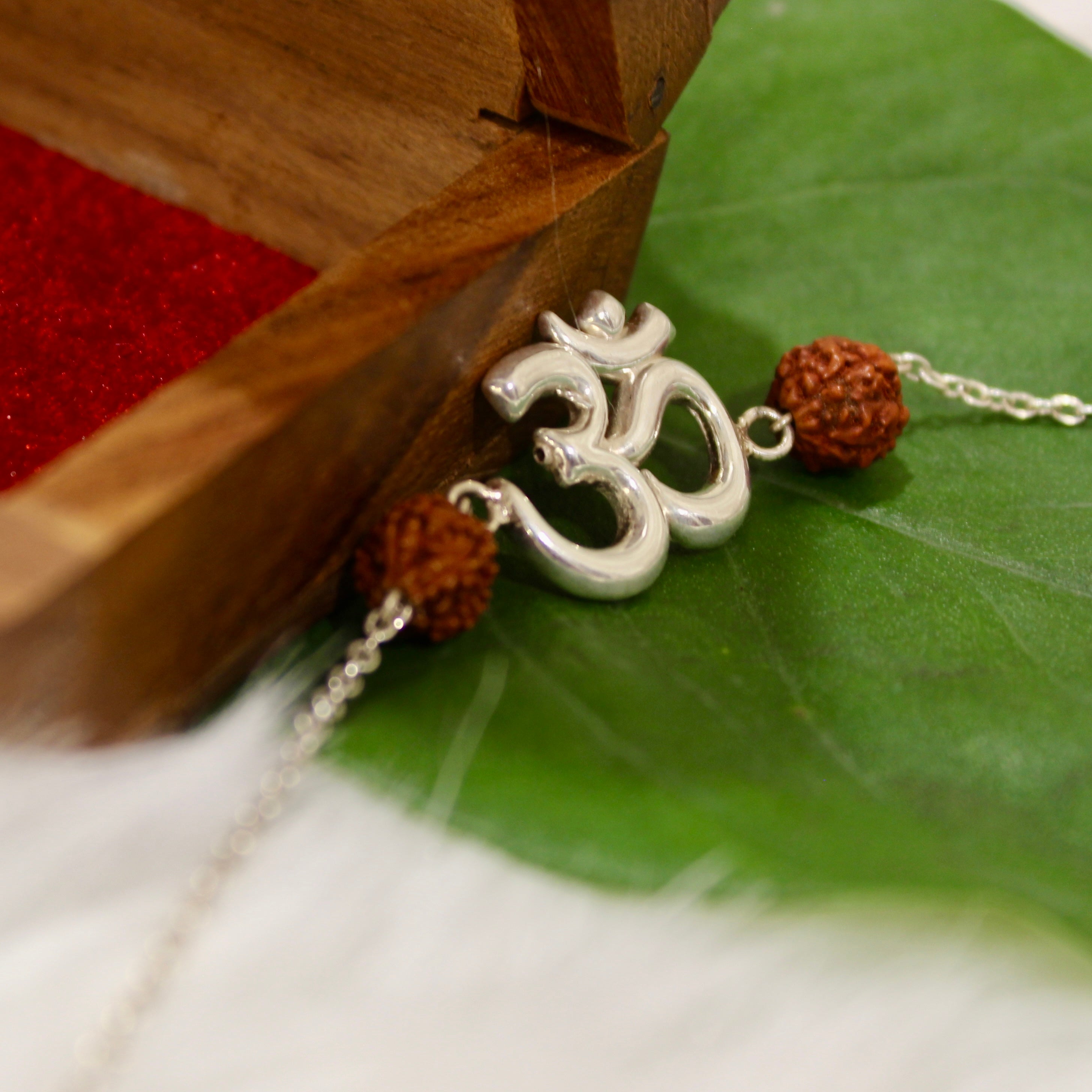 Big Om Rudraksha Chained Rakhi In 925 Silver