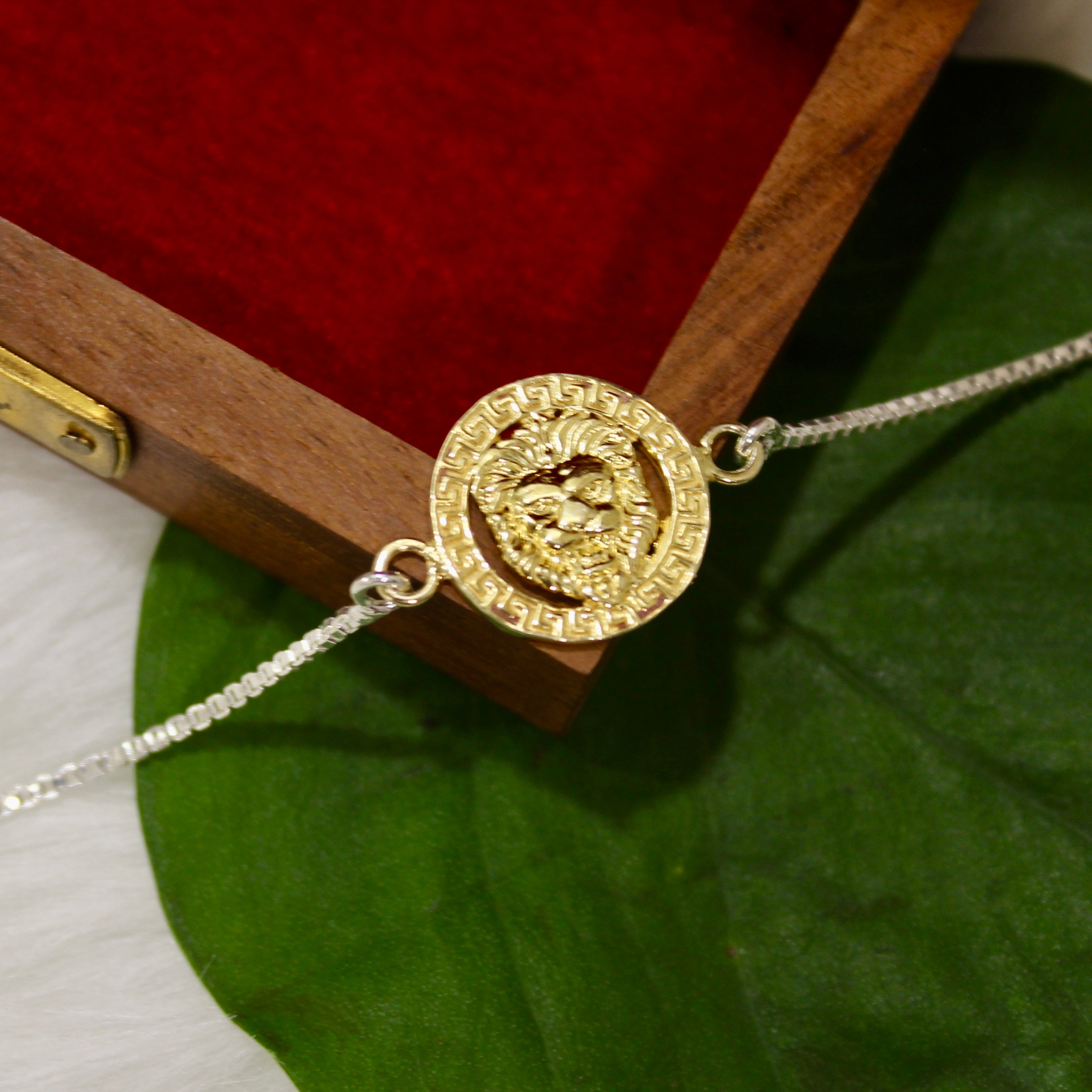 Tiger Gold Polish Chained Rakhi In 925 Silver