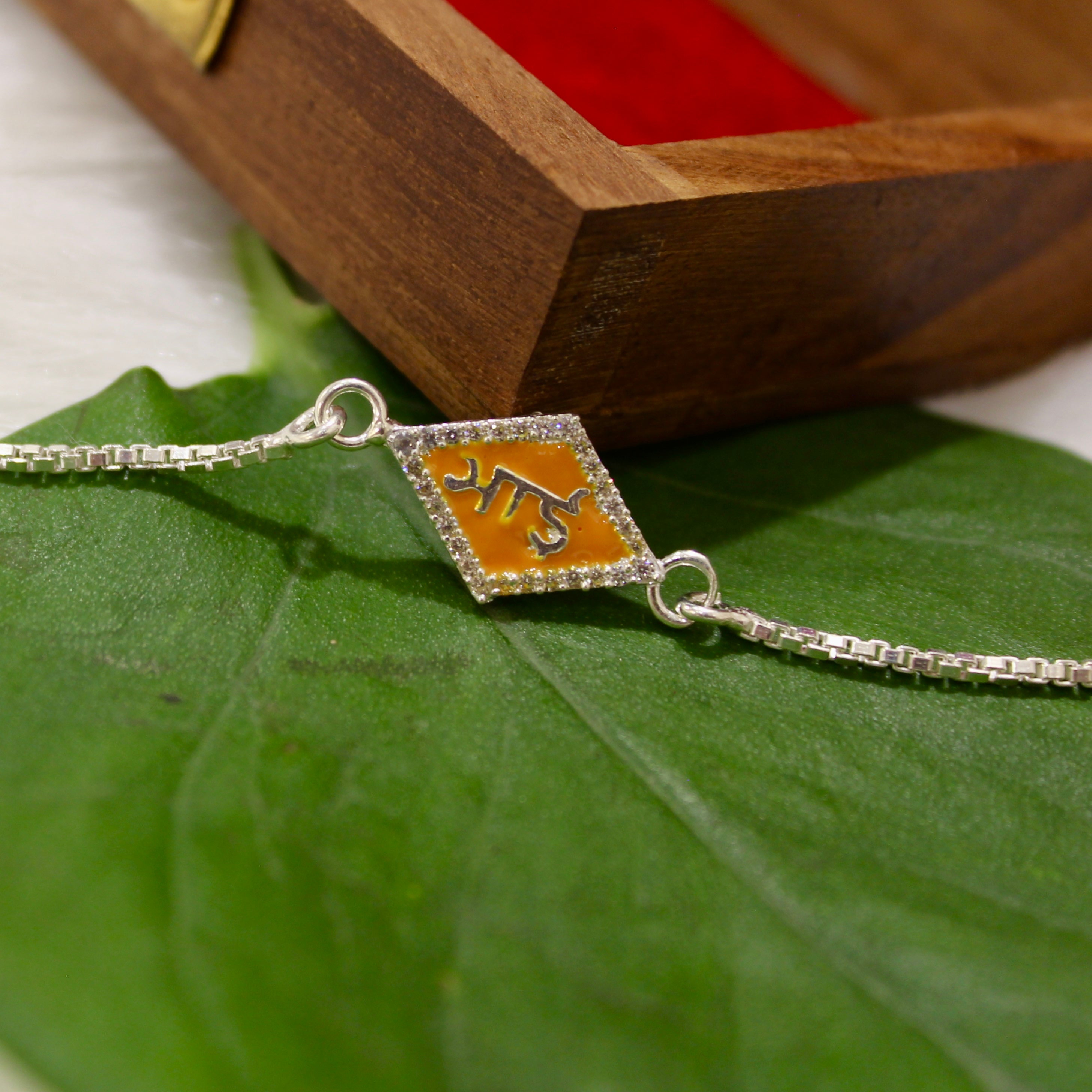 Bhai in Orange Cube Chained and BHAI KI BOSS 925 pure silver chained Rakhi