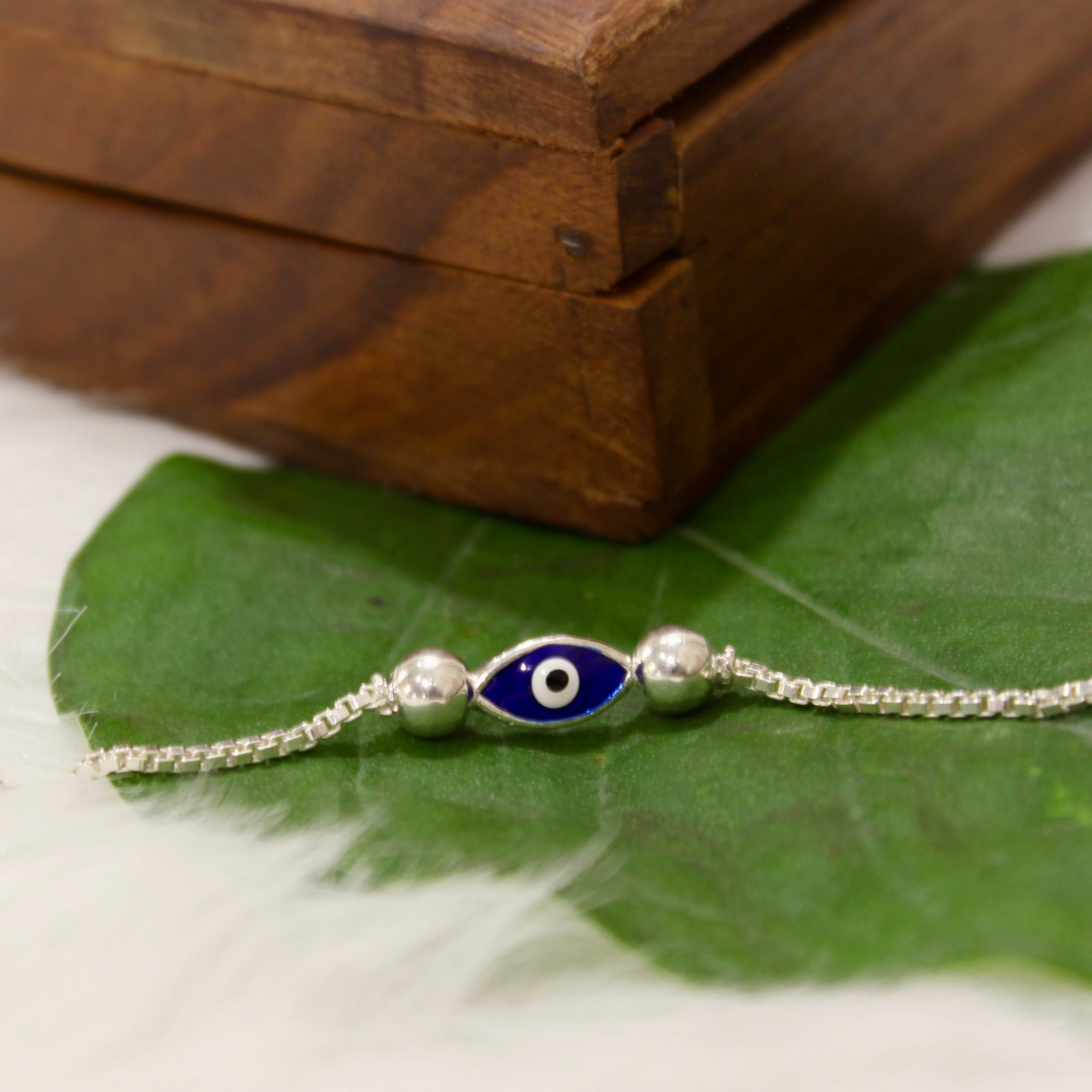 Evil Eye Charm Chained Kids' Rakhi In 925 Silver