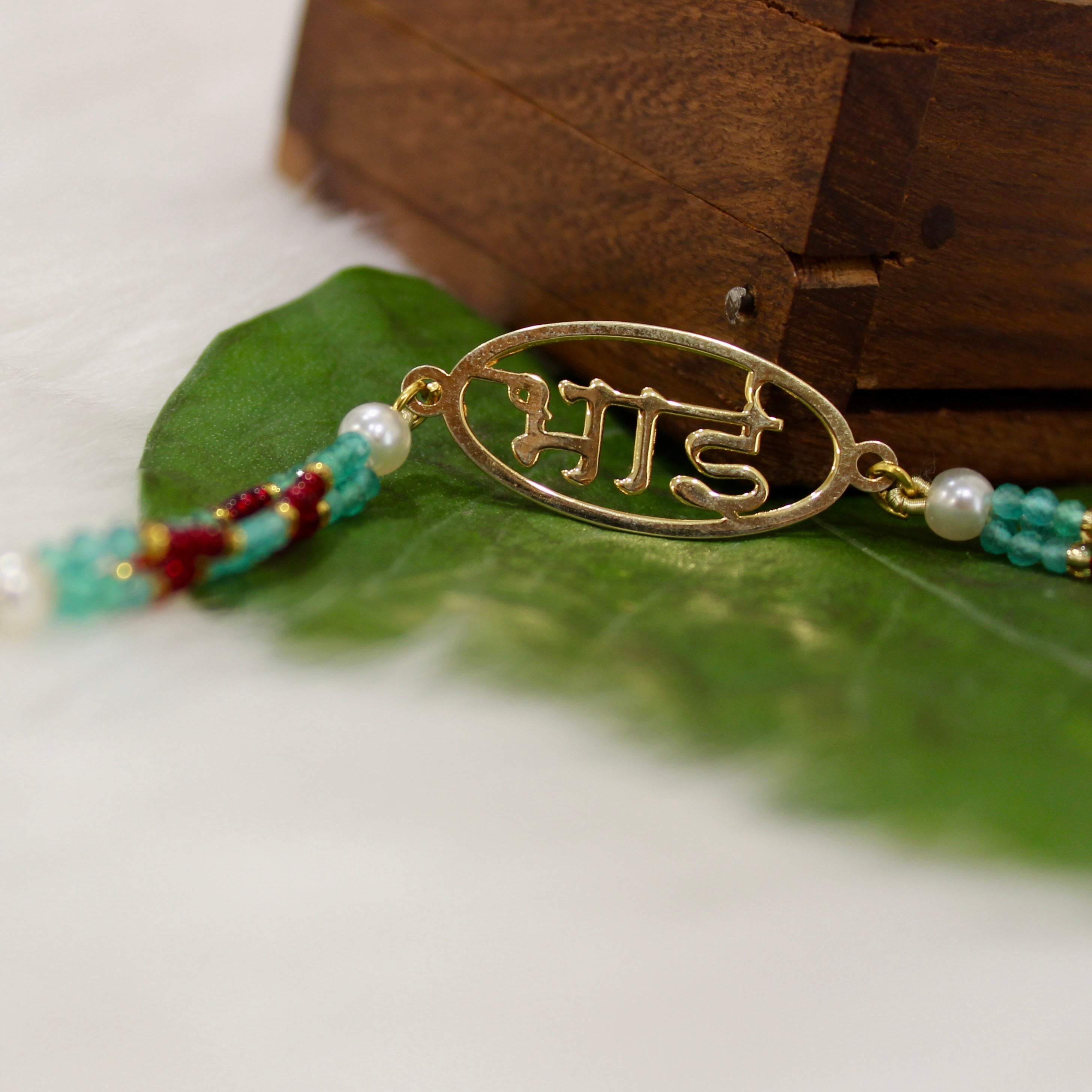 Bhai in Circle Gold Polish Maroon Thread and Pyari Bhabhi Pink Thread Rakhi in 925 Silver