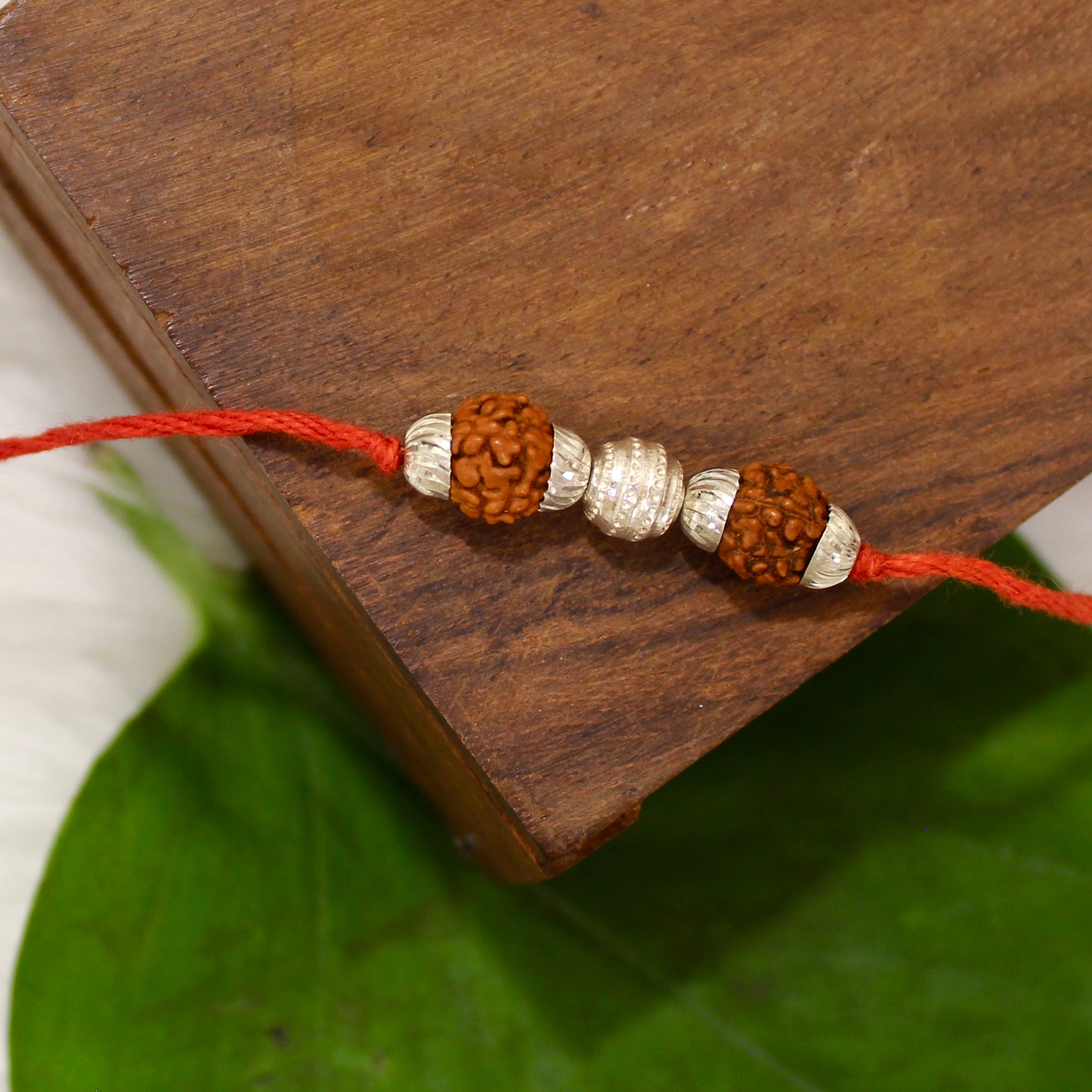 2 RUDRAKSHA 925 Silver Red Yellow Thread Rakhi