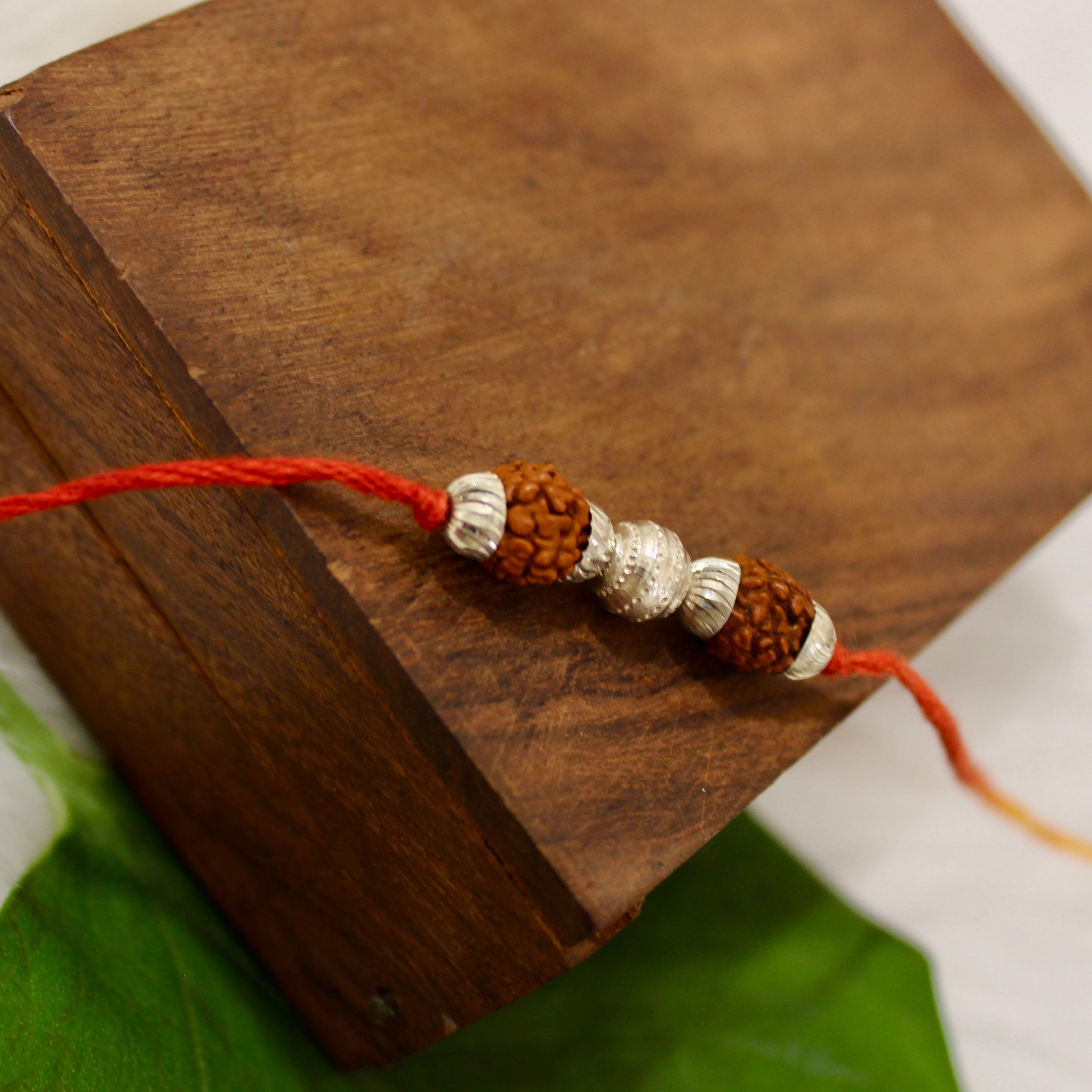 2 RUDRAKSHA 925 Silver Red Yellow Thread Rakhi