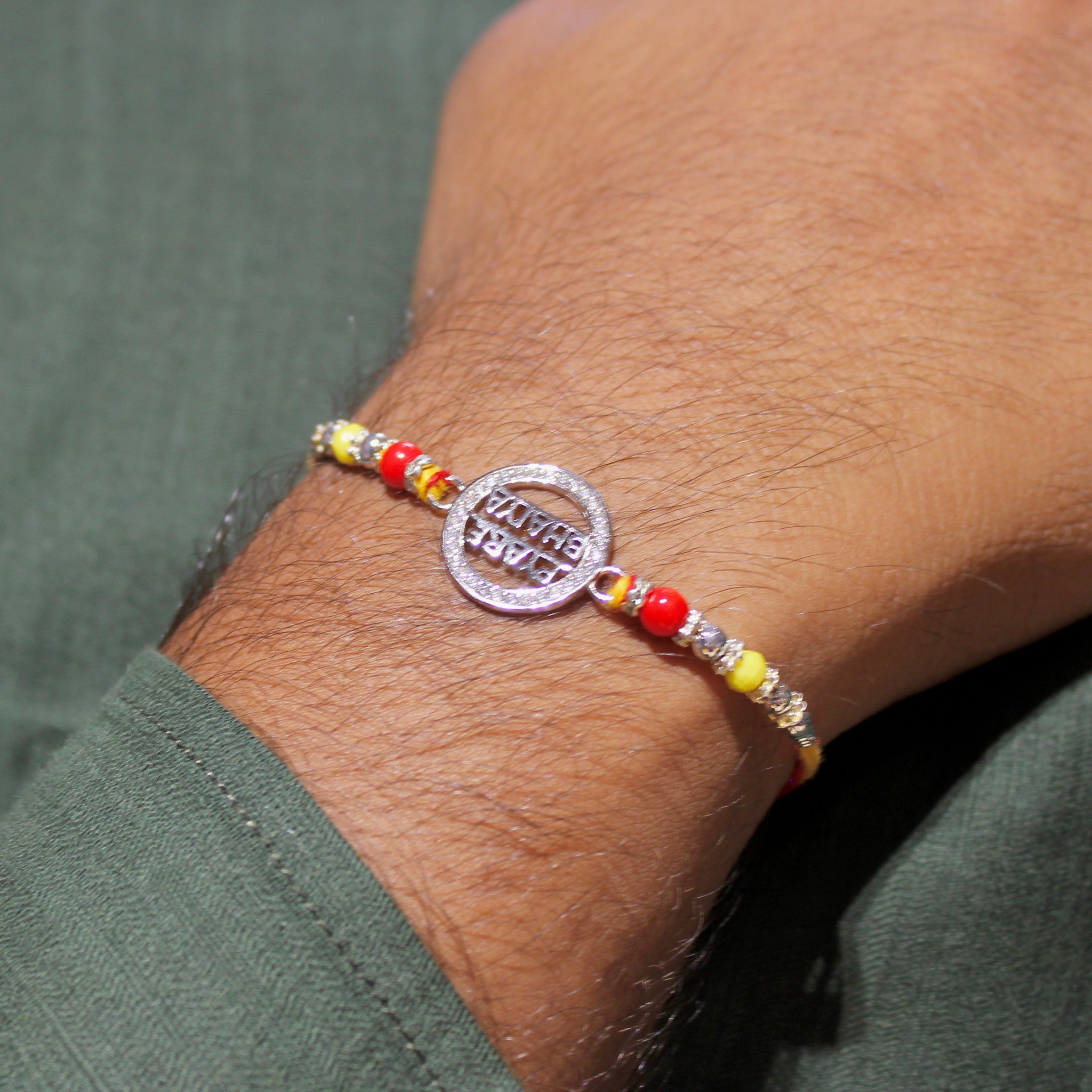 PYARA BHAIYA Yellow Thread Rakhi in 925 Silver