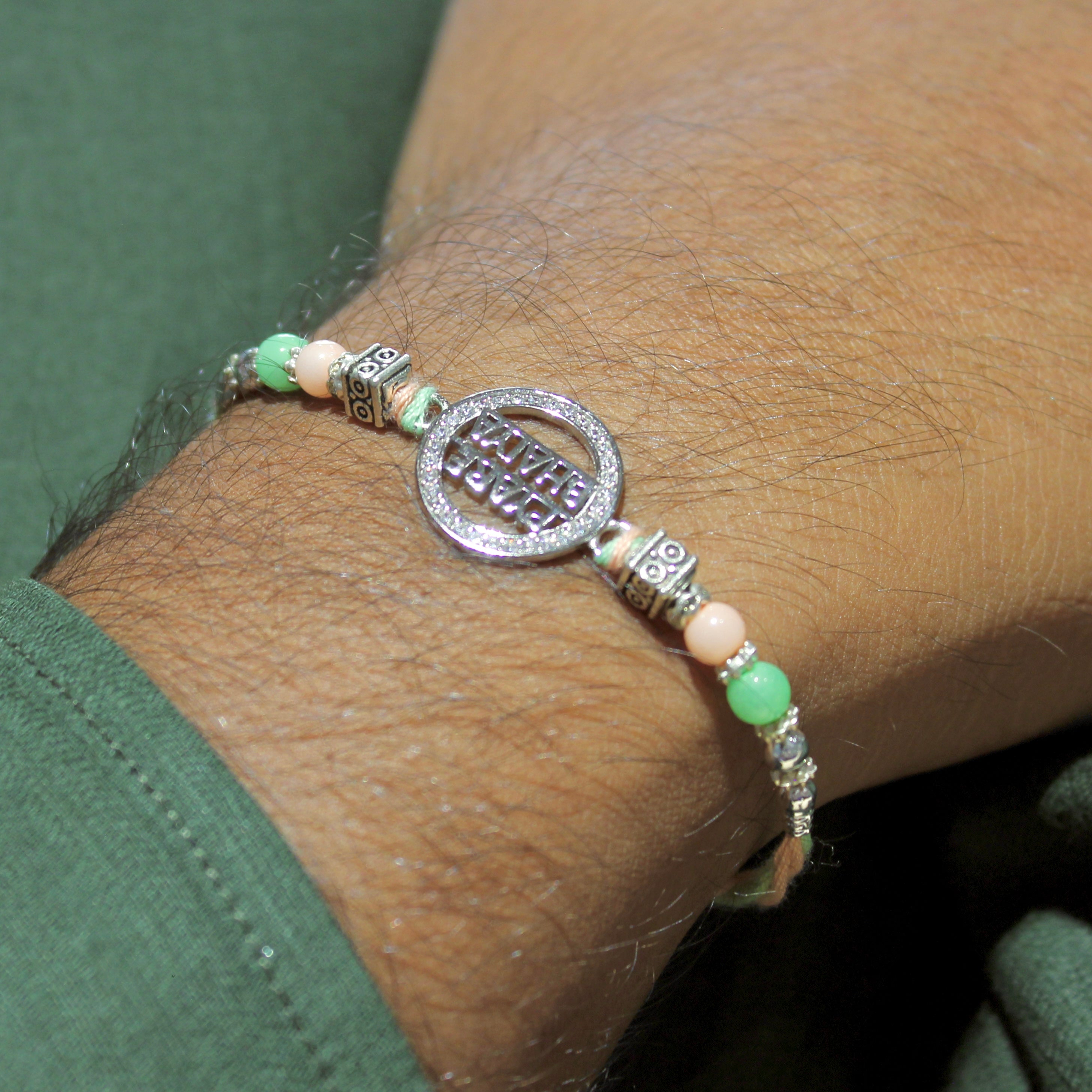 PYARA BHAIYA Green Thread Rakhi in 925 Silver