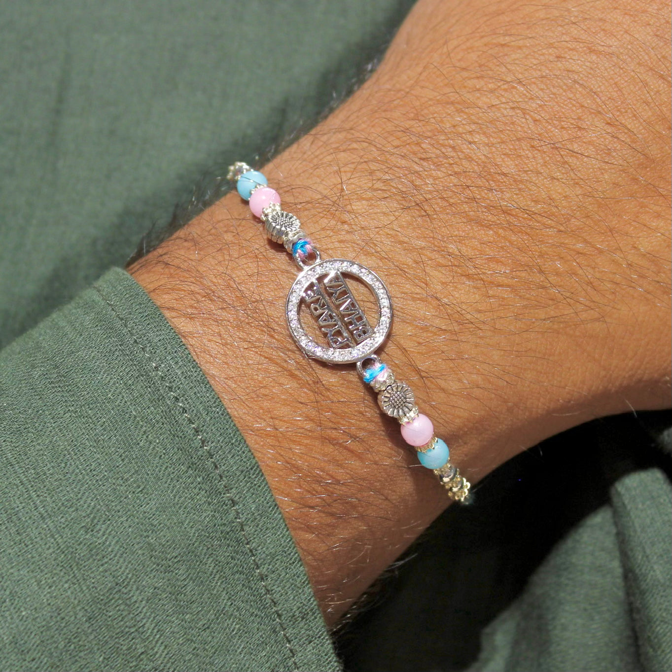 PYARA BHAIYA Pink Thread Rakhi in 925 Silver