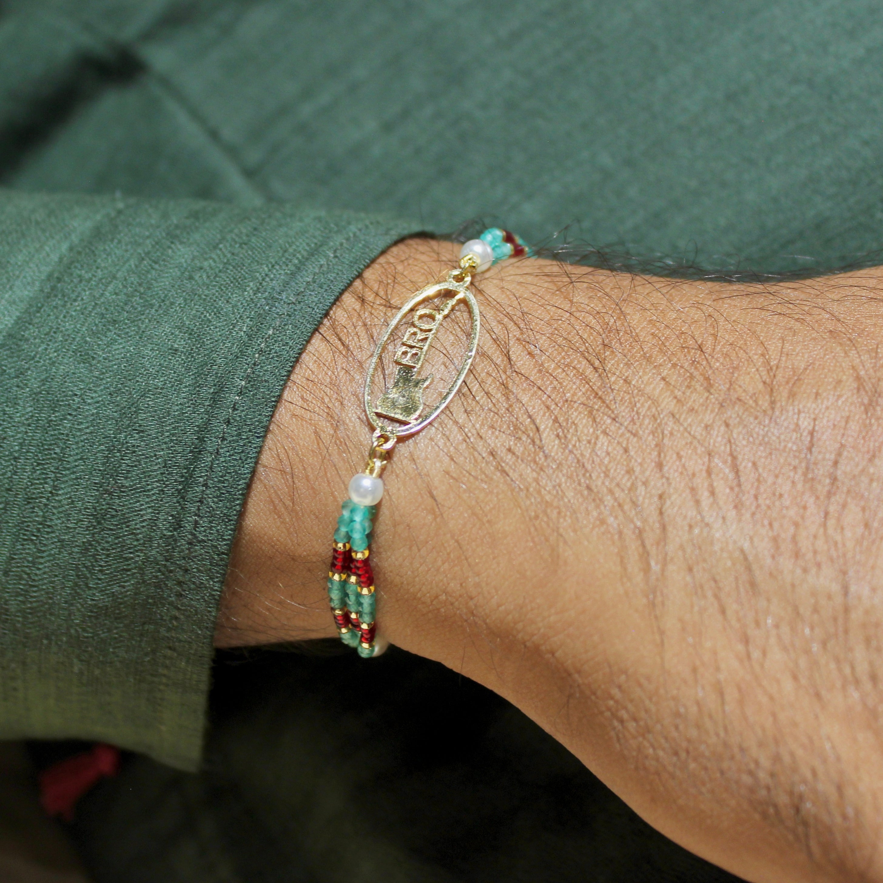 Bro With Guitar Maroon Thread Rakhi In 925 Silver