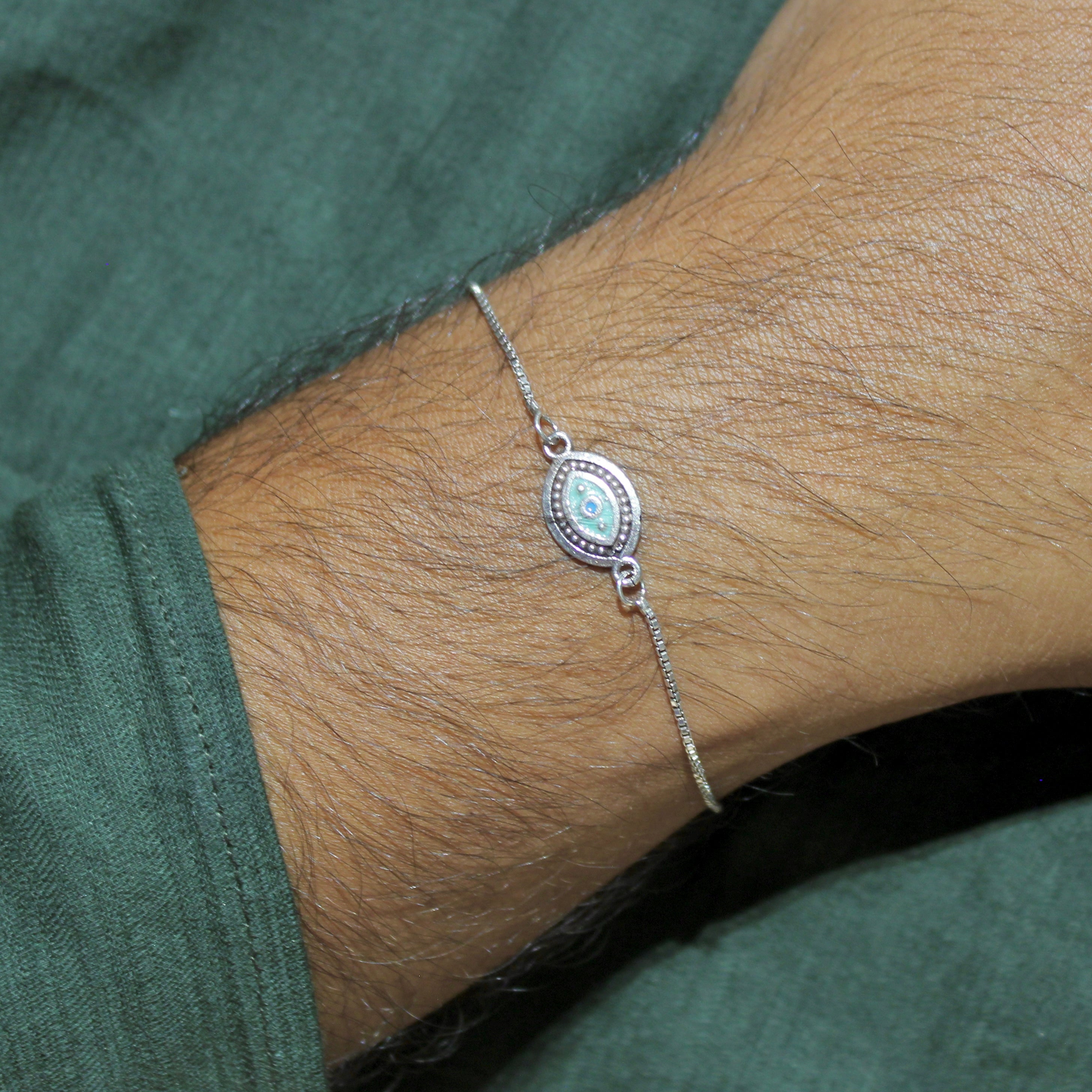 Aqua Evil Eye Chained and BHAI KI BOSS 925 pure silver chained Rakhi