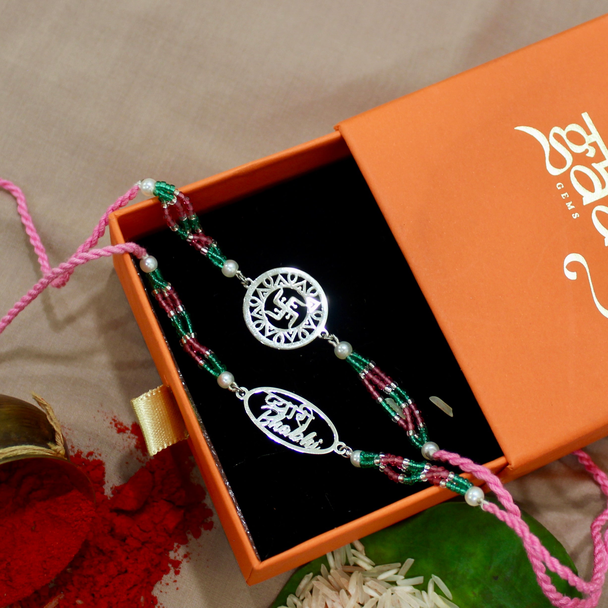 Satiya in Circle and Pyari Bhabhi Pink Thread Rakhi in 925 Silver