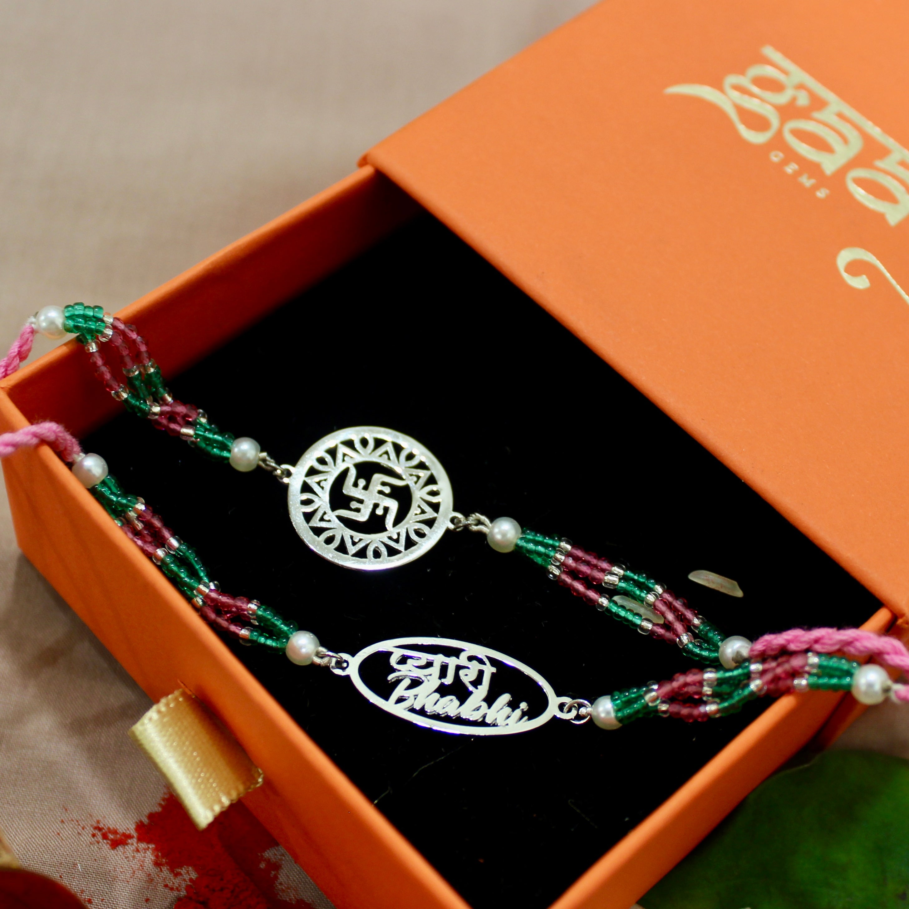 Satiya in Circle and Pyari Bhabhi Pink Thread Rakhi in 925 Silver