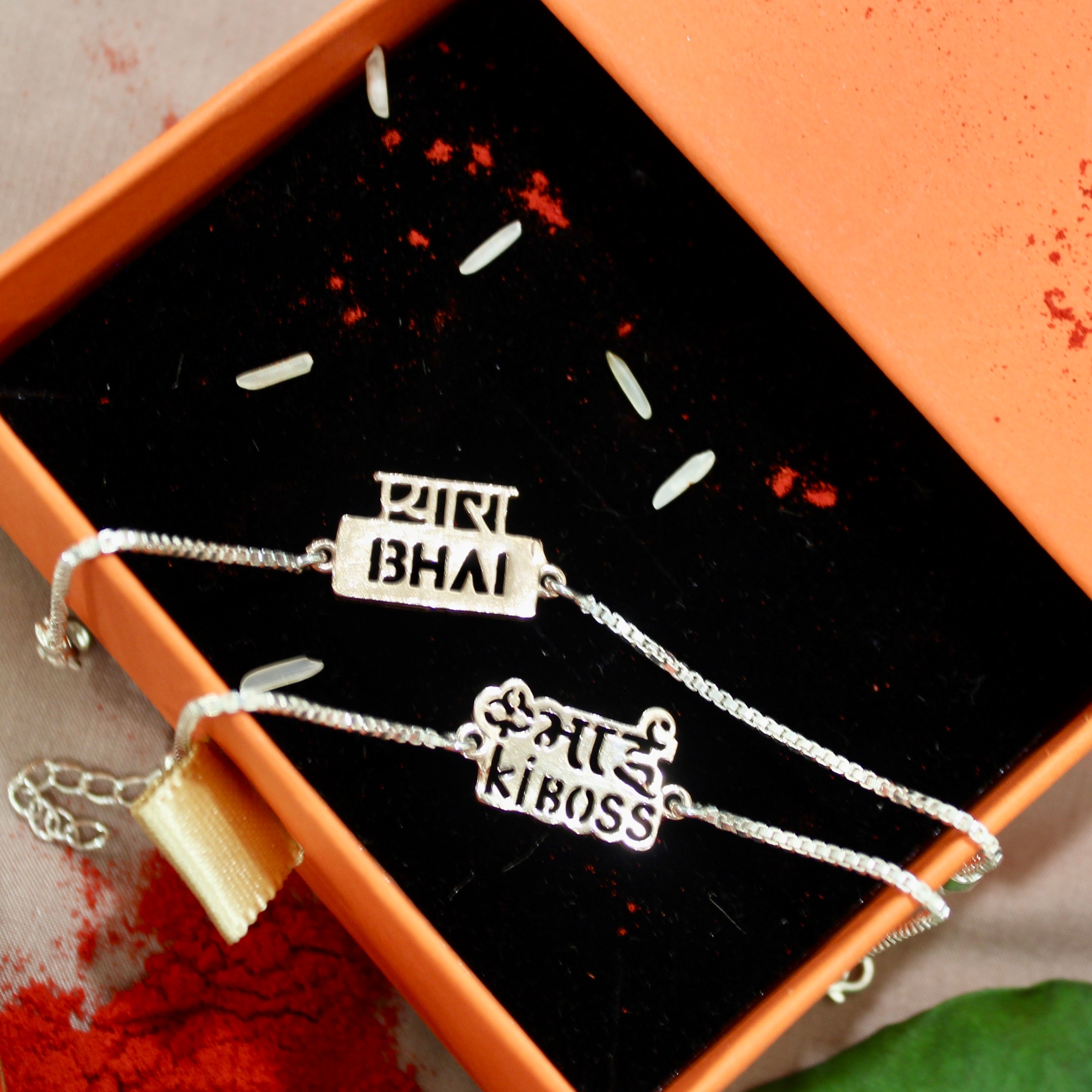 PYARA BHAI' 925 Pure Silver Chained Rakhi And Pyari Bhabhi Pink Thread Rakhi in 925 Silver