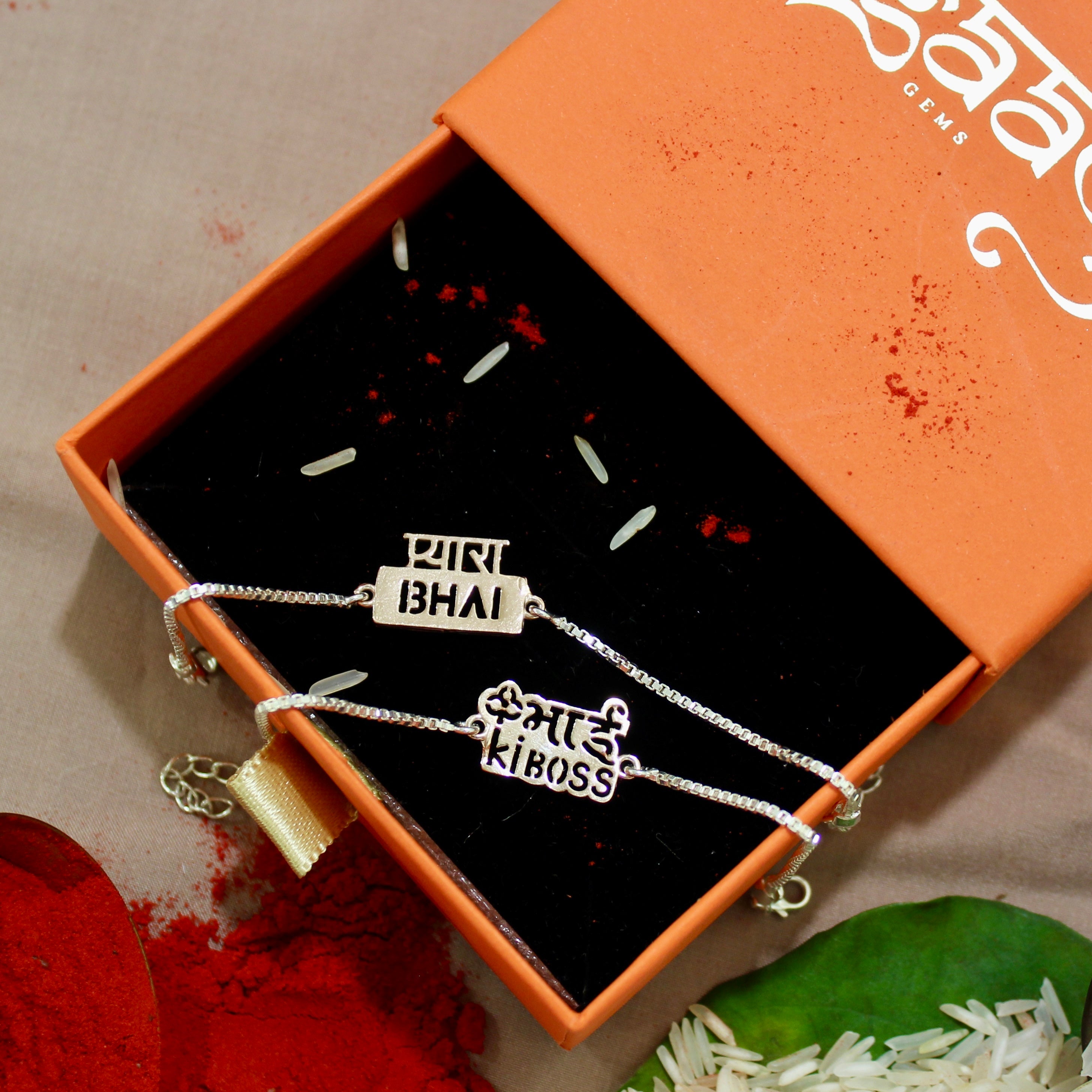 PYARA BHAI' 925 Pure Silver Chained Rakhi And Pyari Bhabhi Pink Thread Rakhi in 925 Silver