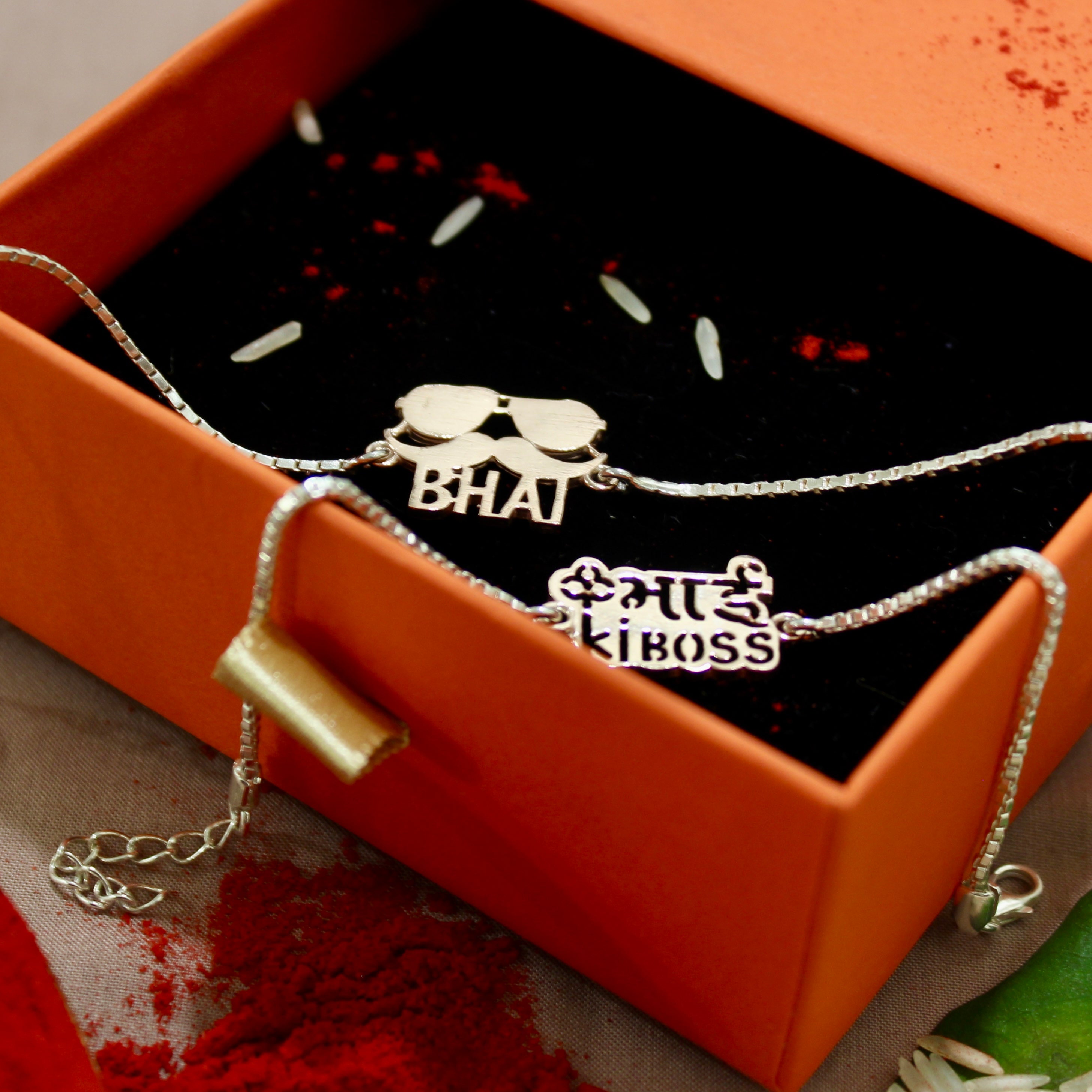 BHAI With Moustache and Glasses' 925 Silver Chained and Pyari Bhabhi Pink Thread Rakhi