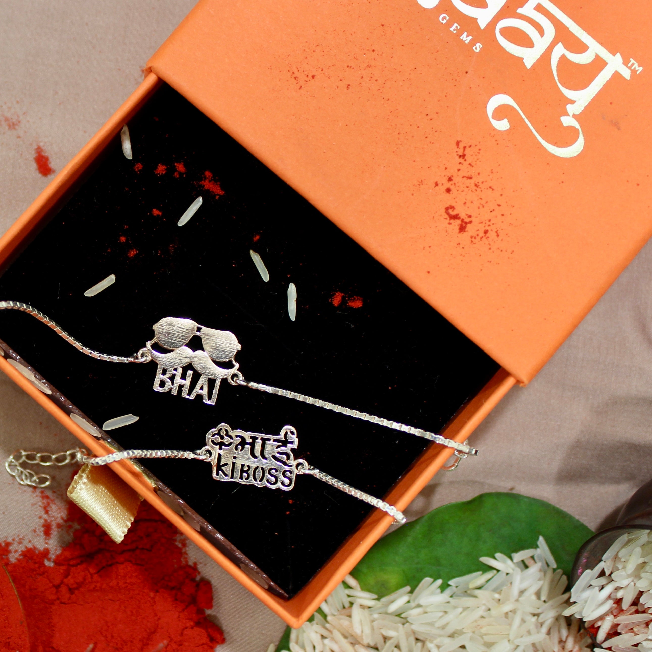 BHAI With Moustache and Glasses' 925 Silver Chained and Pyari Bhabhi Pink Thread Rakhi