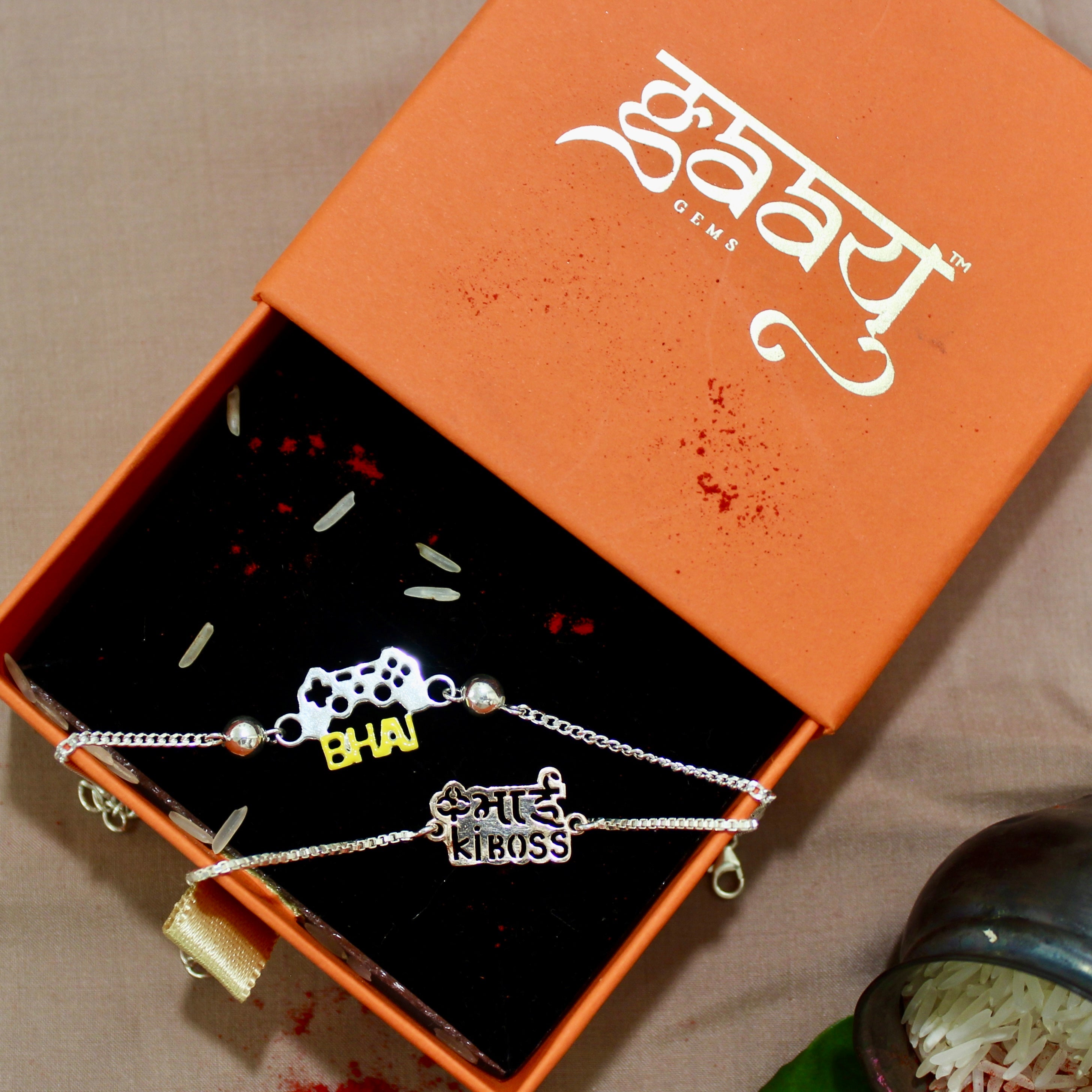 GAMER BHAI Chained and Pyari Bhabhi Pink Thread Rakhi in 925 Silver