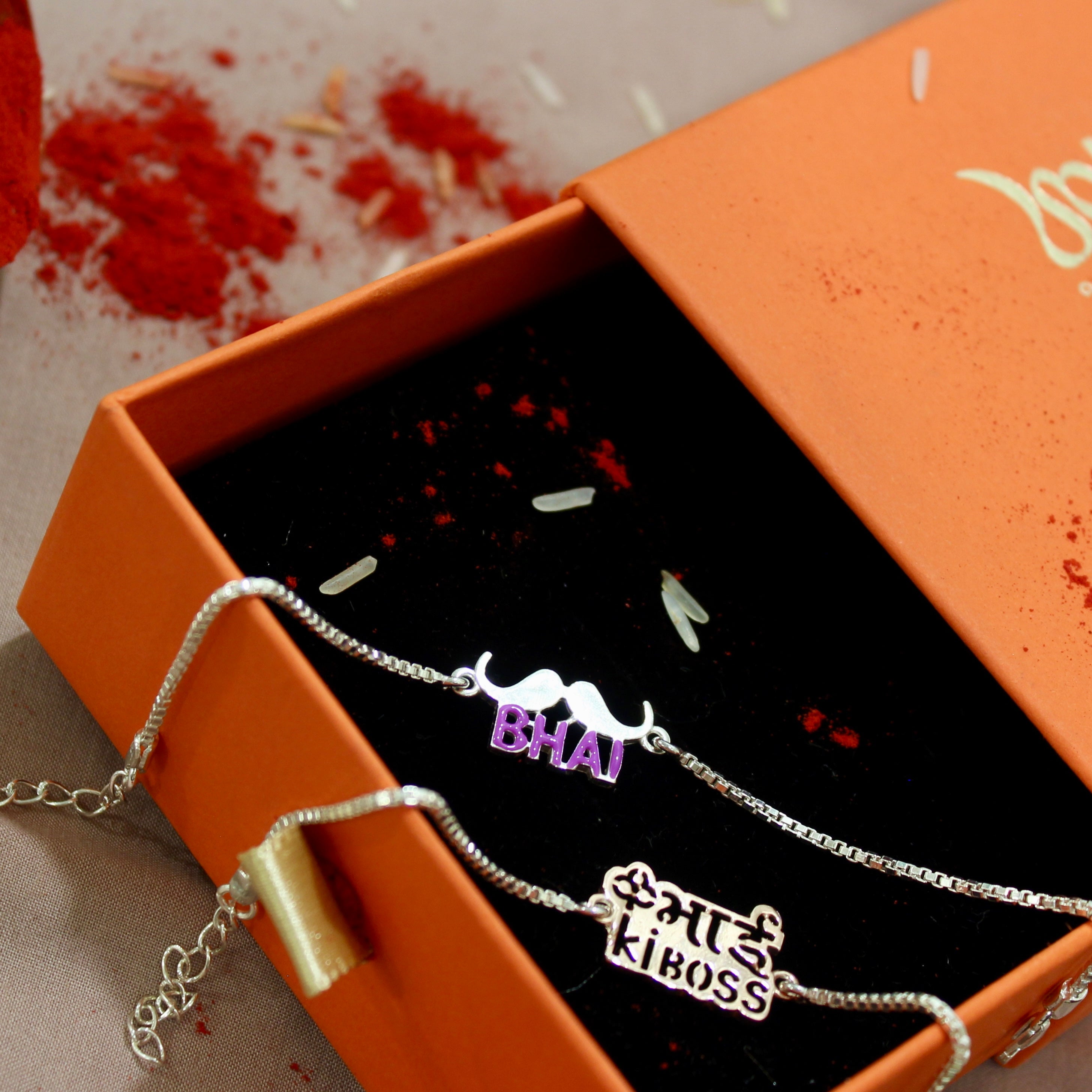Bada Bhai' Pure Silver Chained and Pyari Bhabhi Pink Thread Rakhi in 925 Silver