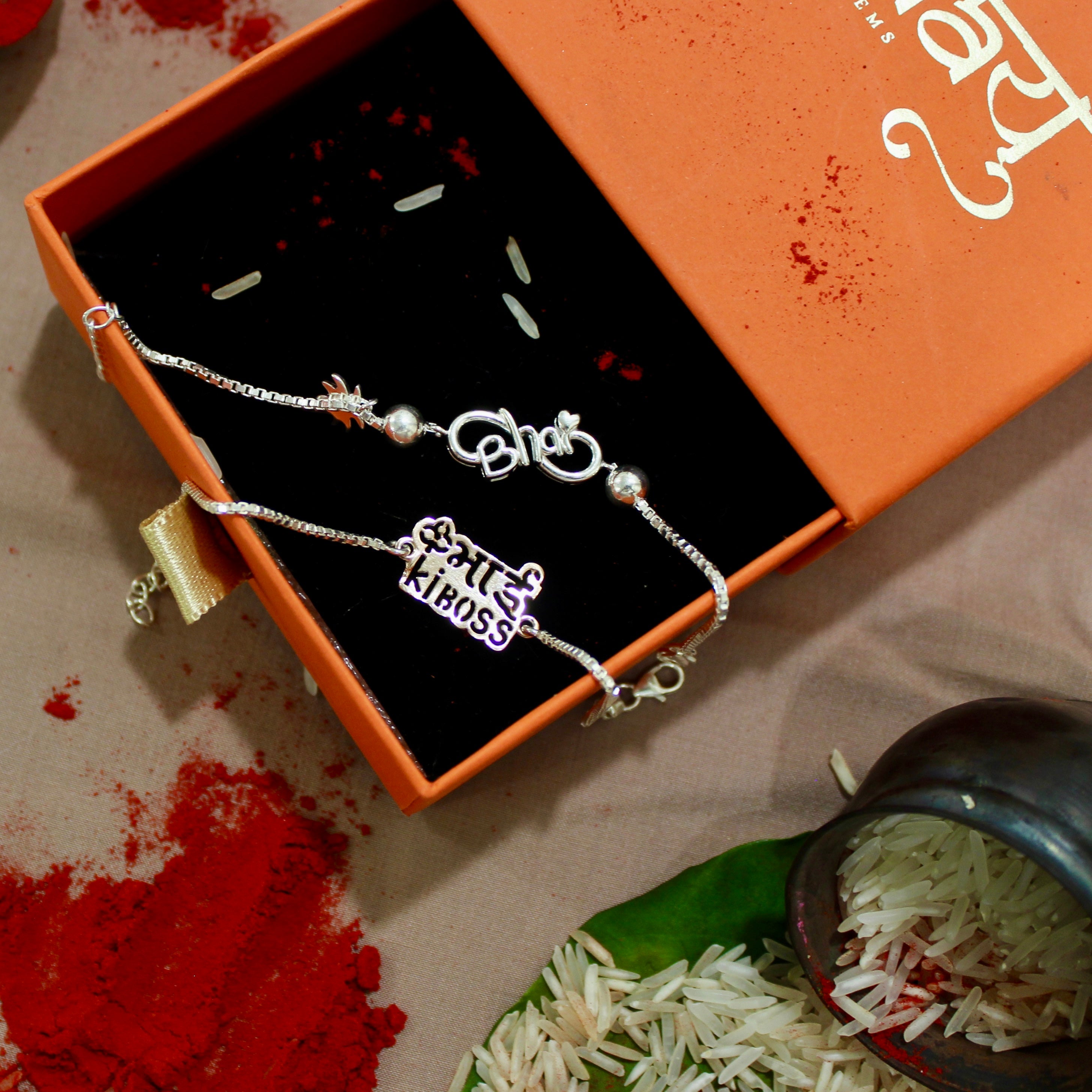 INFINITY LOVE BHAI chained and Pyari Bhabhi Pink Thread Rakhi in 925 Silver