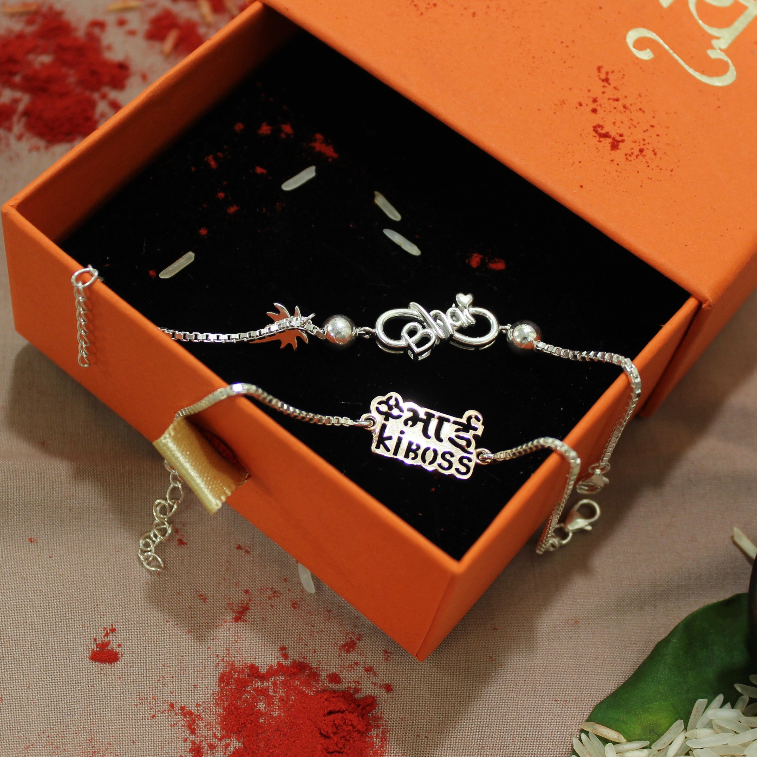INFINITY LOVE BHAI chained and Pyari Bhabhi Pink Thread Rakhi in 925 Silver